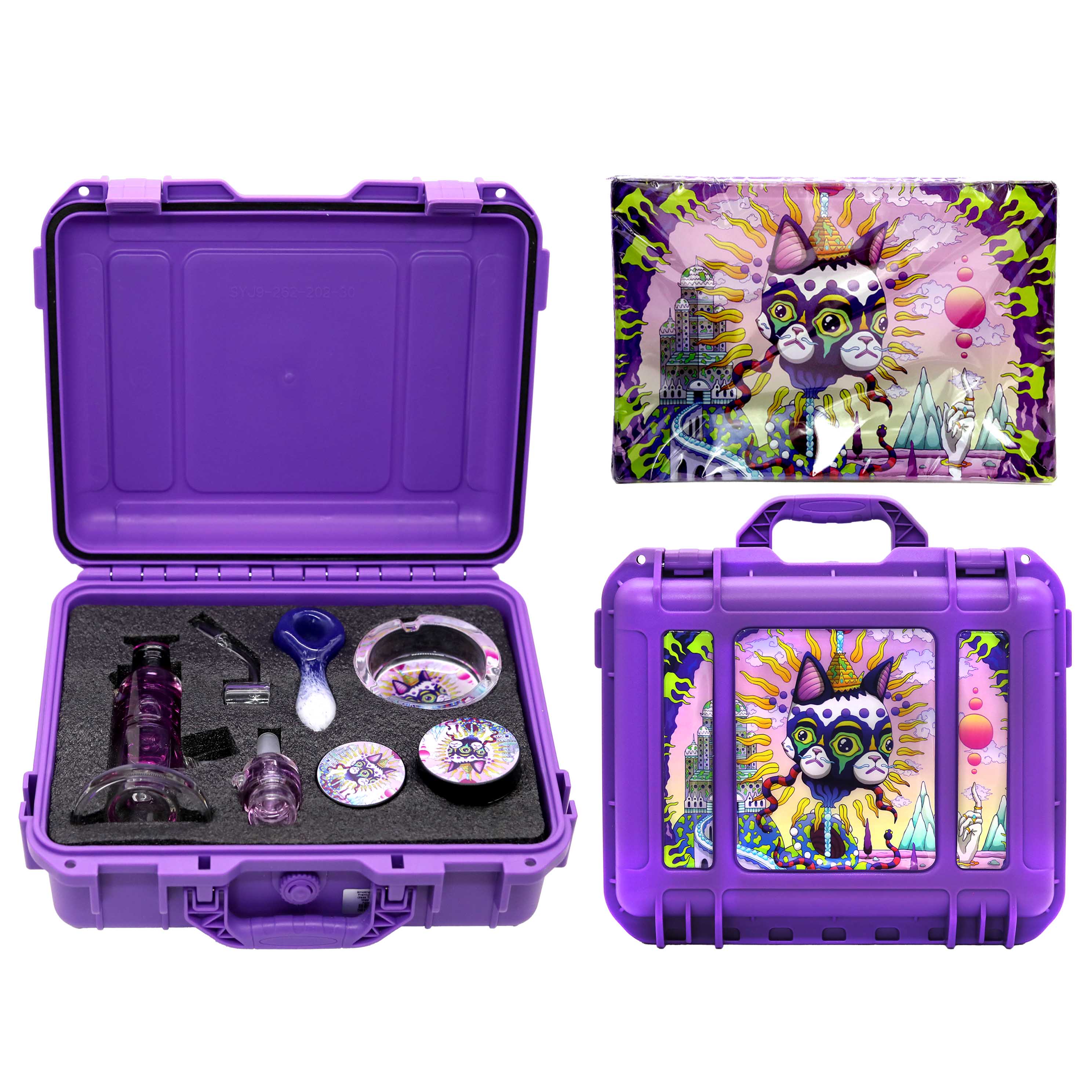 Smoking Set 8 Piece with Premium Gel waterpipe, Glass Tray, Grinder, and Metal Pipe (KIT70) | Assorted Designs product image