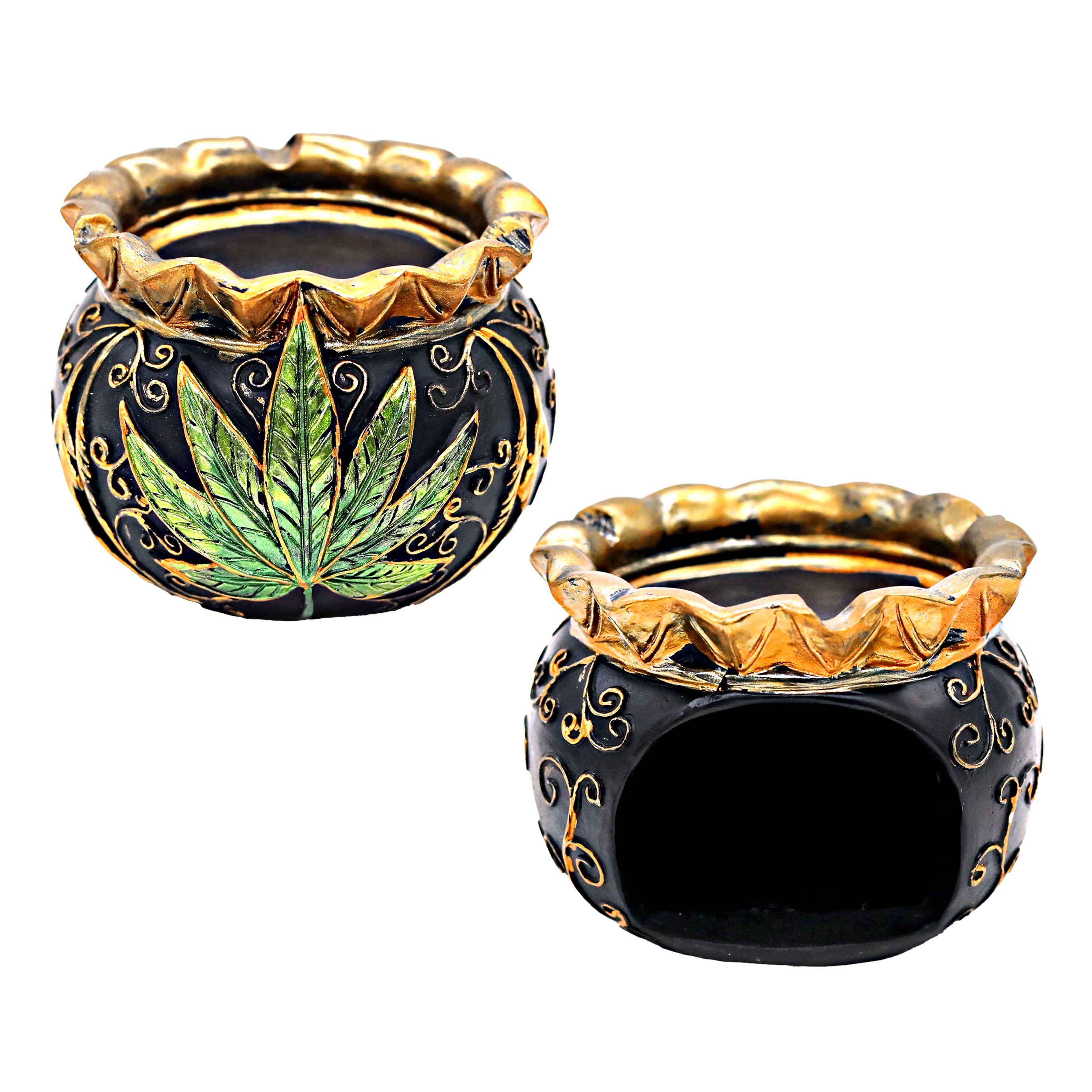 Fujima Royal Leaf Cauldron Ashtray (LT253) | 4.6 inch product image