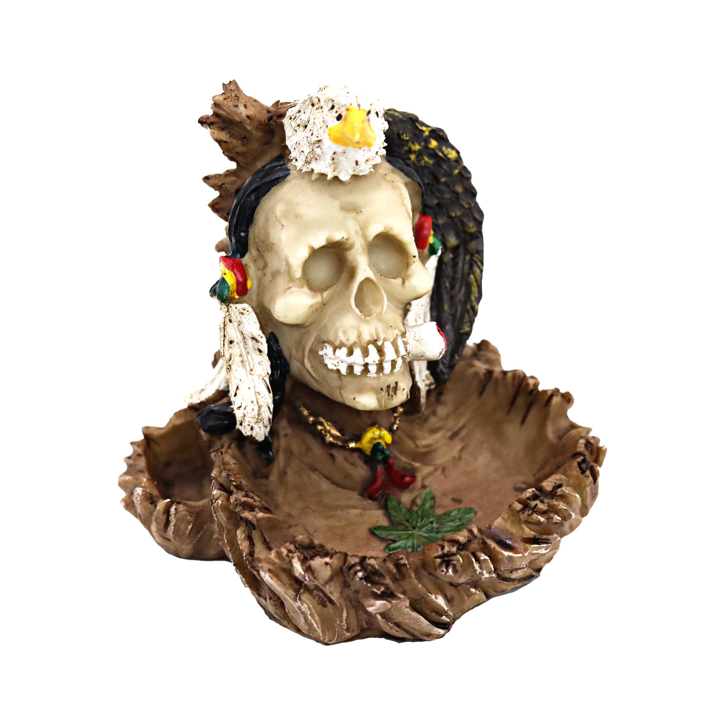 Fujima Skull With Jewelry And Eagle On Head Ashtray (LT70) | 5.8 inch product image