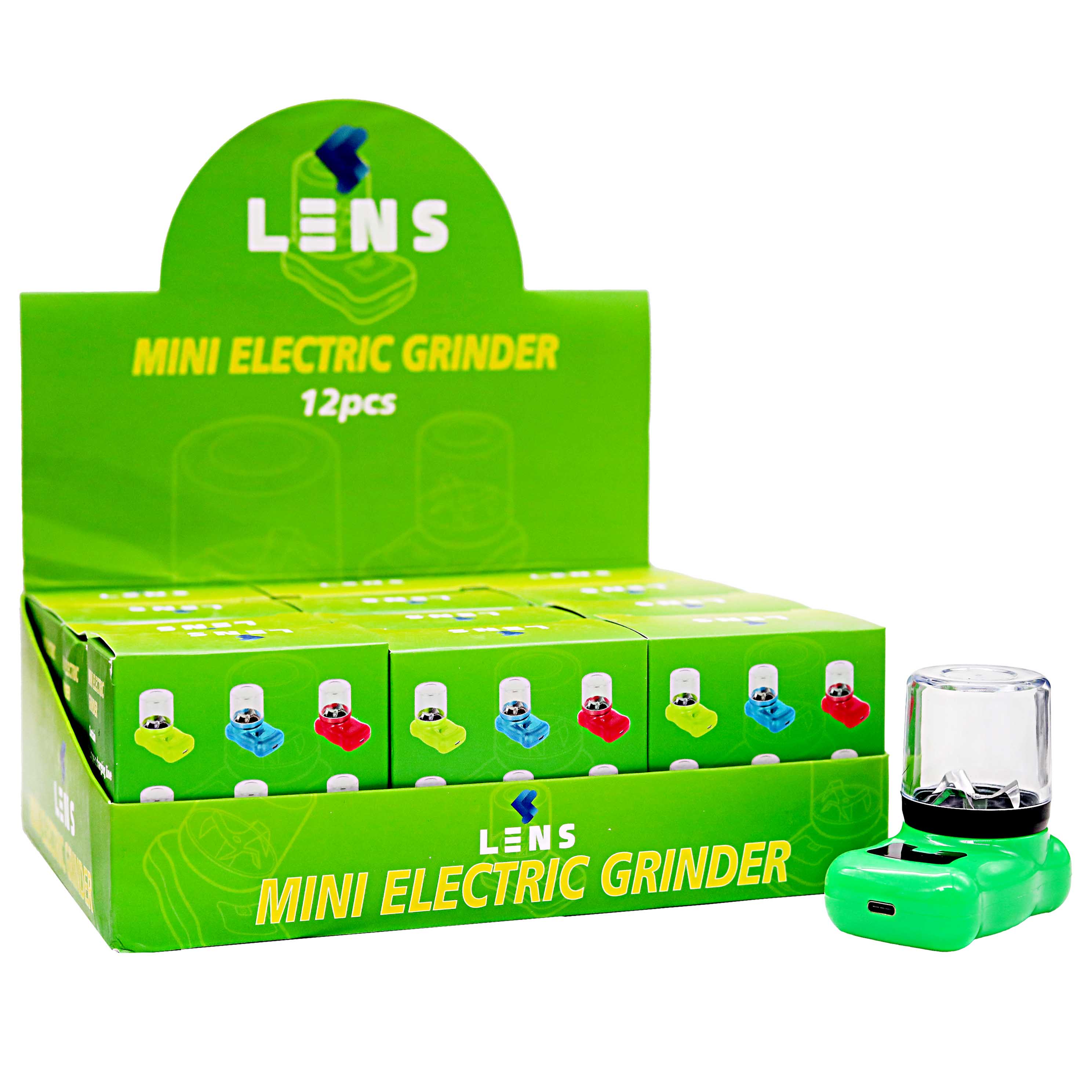 Lens Green Mini Electric Grinder Shredder (GR601) | 12 Count Display | Assorted Colors product image