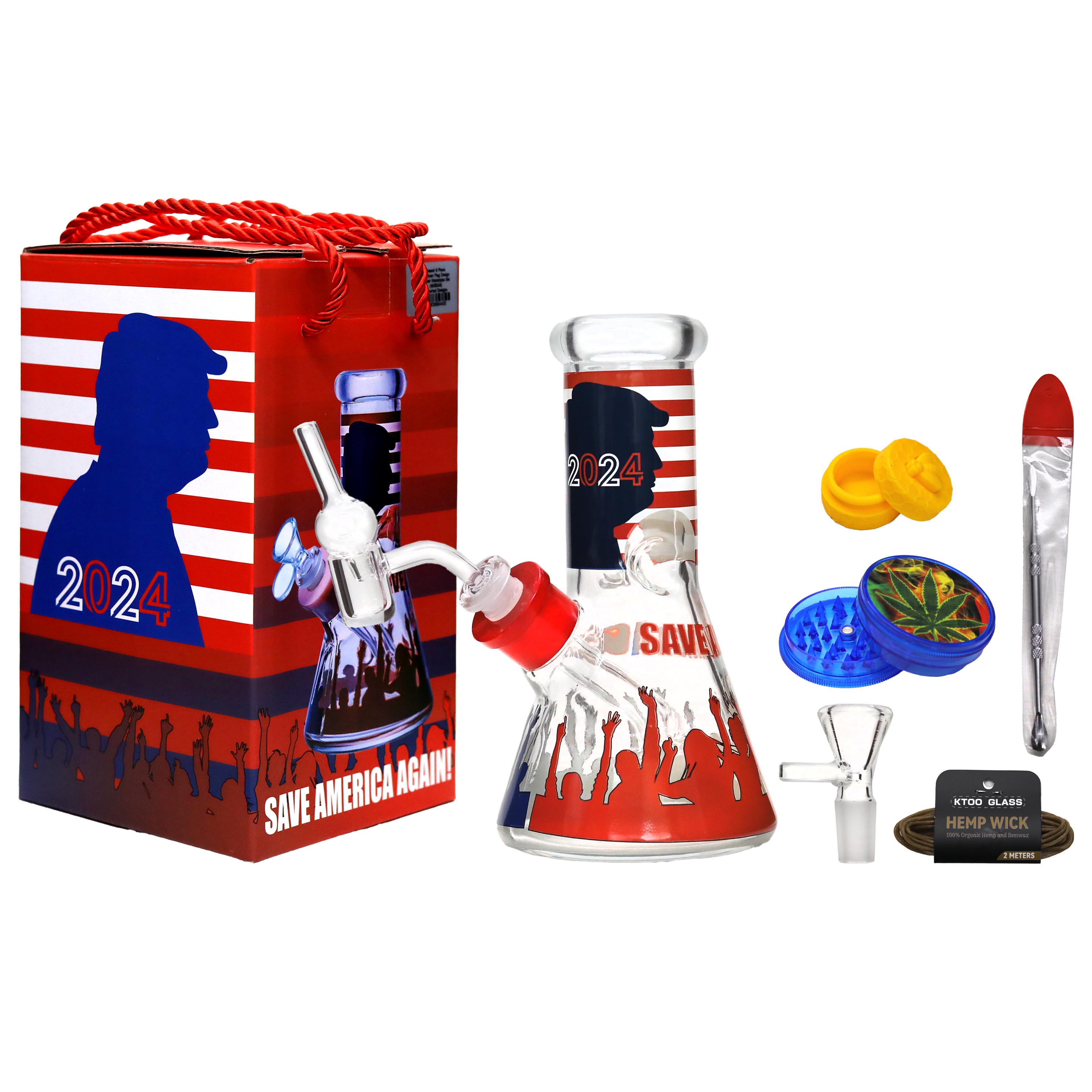 Cheech 9 Piece American Flag Design Beaker Waterpipe Set (M08049) | Assorted Designs product image