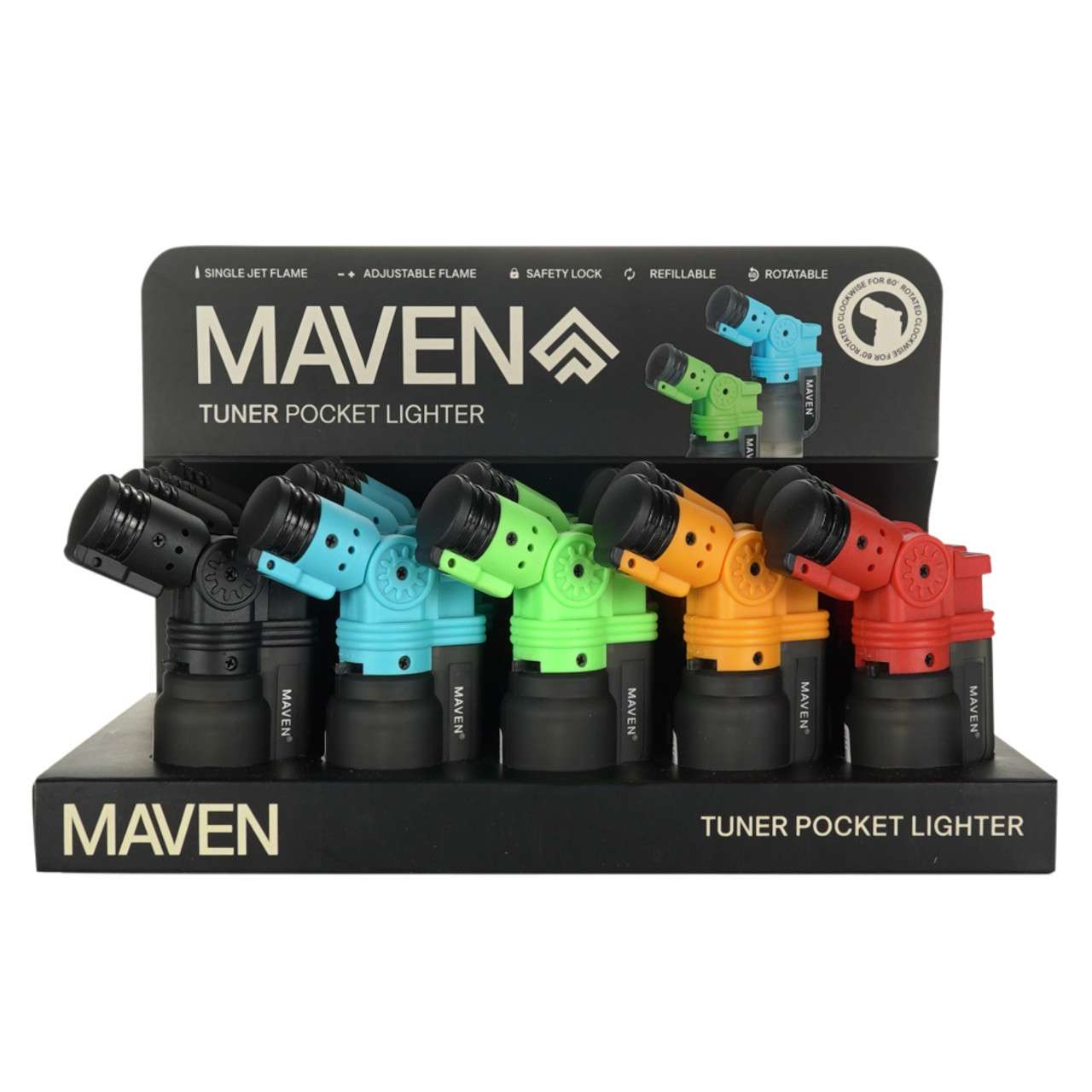 Maven TUNER Clockwise Rotating Pocket Lighters (98-1172) | 20 Count Display | Assorted Colors product image
