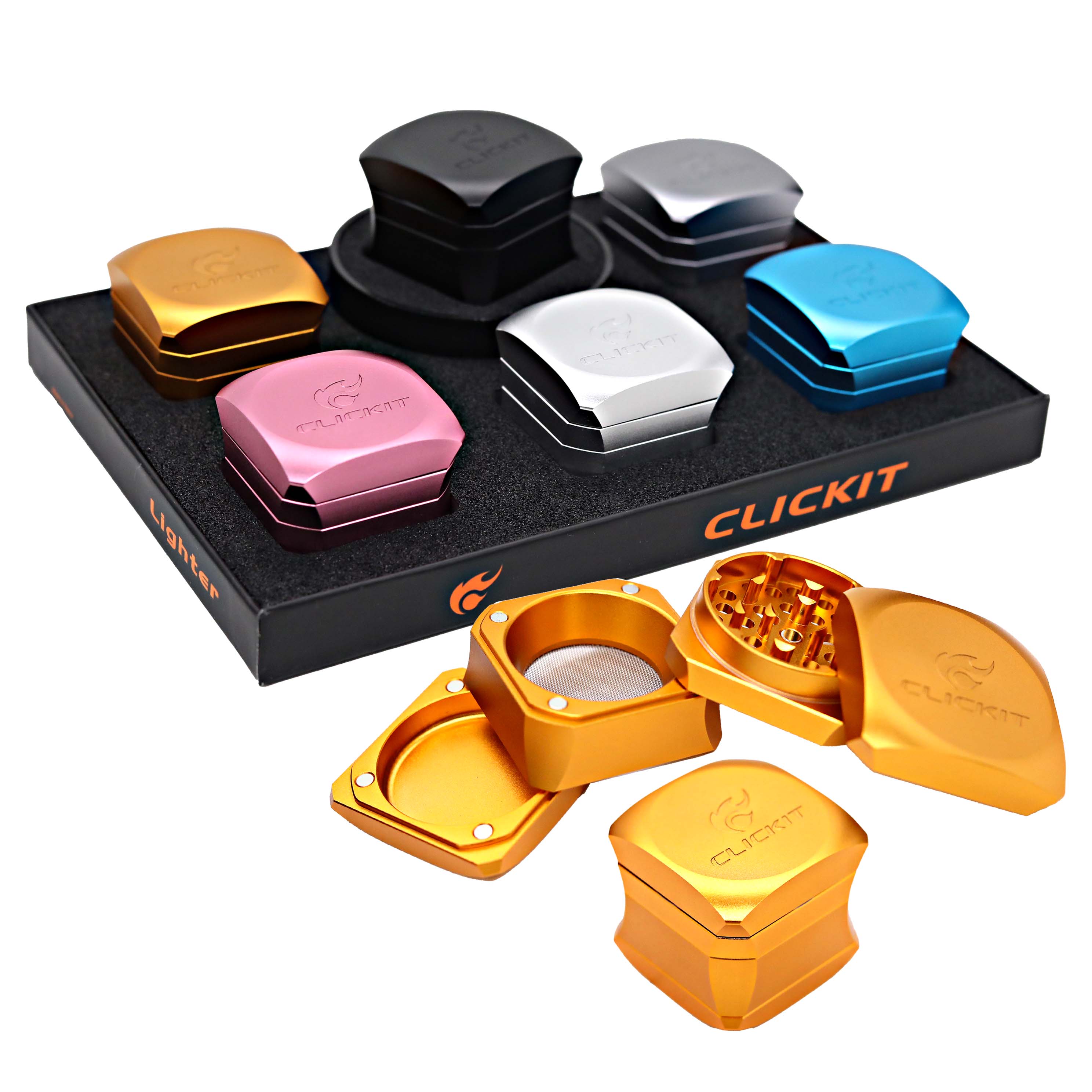 CLICKIT Square Shaped Magnetic Aluminium 3 Part Grinder (MG-117) | 50mm | Assorted Colors product image