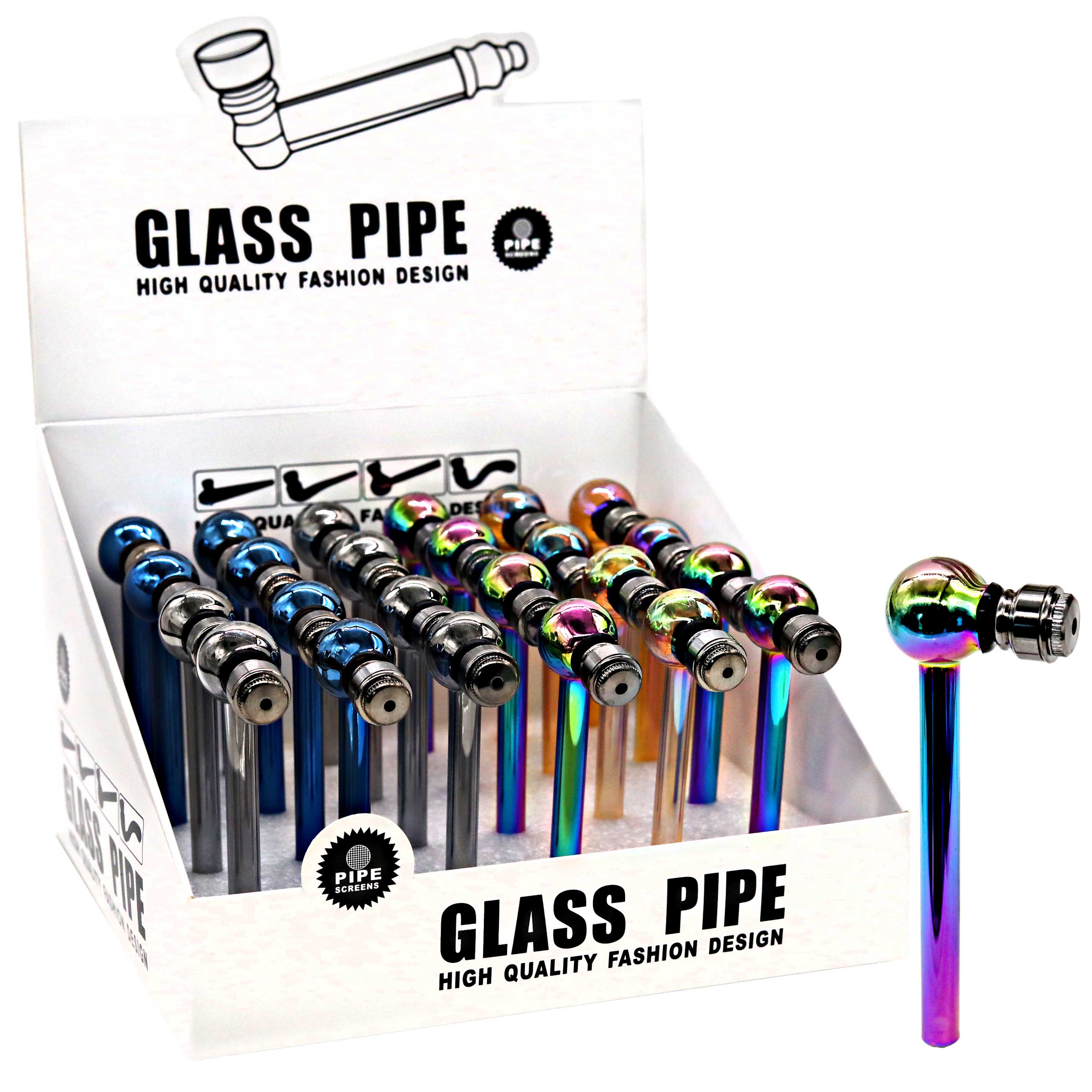 Electroplated Glass Pipe With Screen (MTP700) | 24 Count Display product image