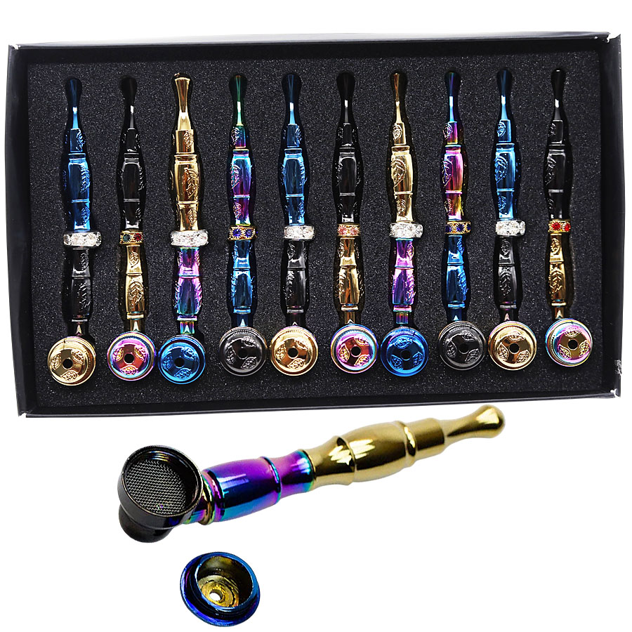 Rainbow Shaded Crystal Studded Designer Metal Pipe (MTP904) | 10 Count Display product image