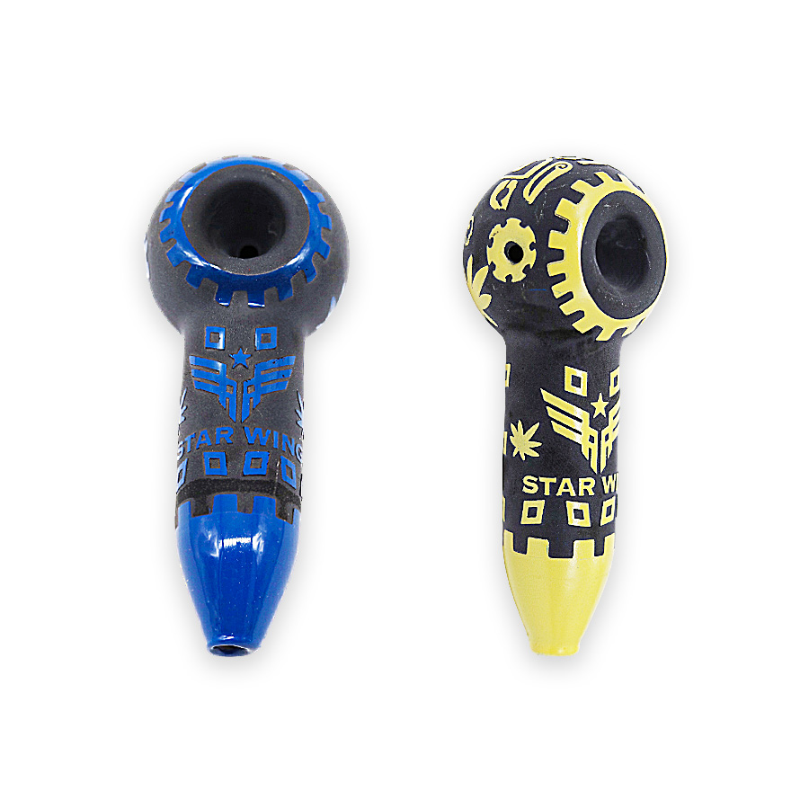 Matte Finish Base Carved Sandblasted Design Heavy Handpipe | 5 inches | Assorted Colors product image