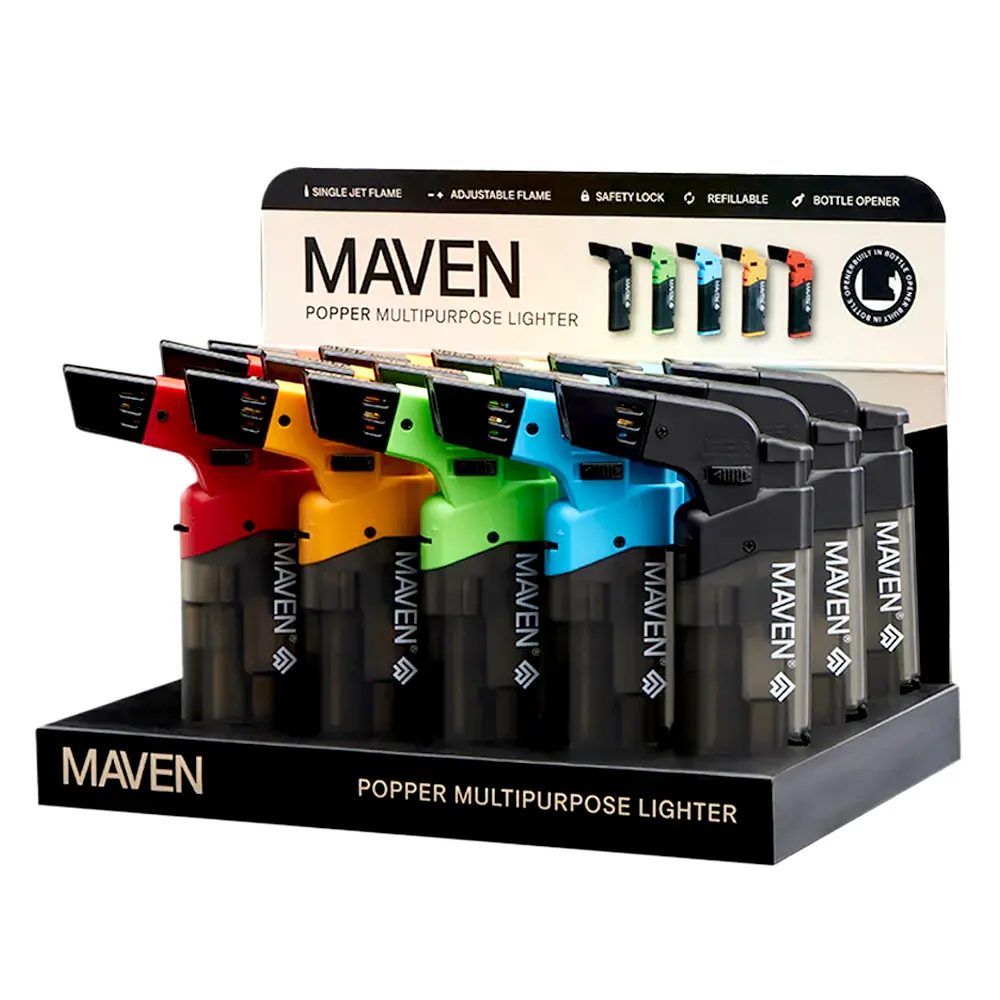 Maven POPPER Multi Purpose Pocket Lighters (98-1170) | 15 Count Display | Assorted Colors product image