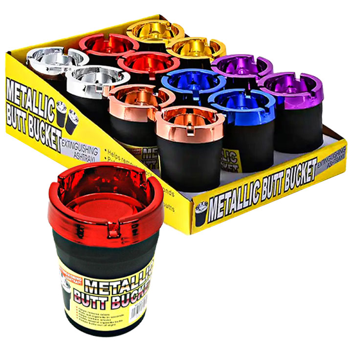 Chrome Plated Metallic Butt Bucket Ashtray (ASH2304/ASH22) | 12 Count Display product image