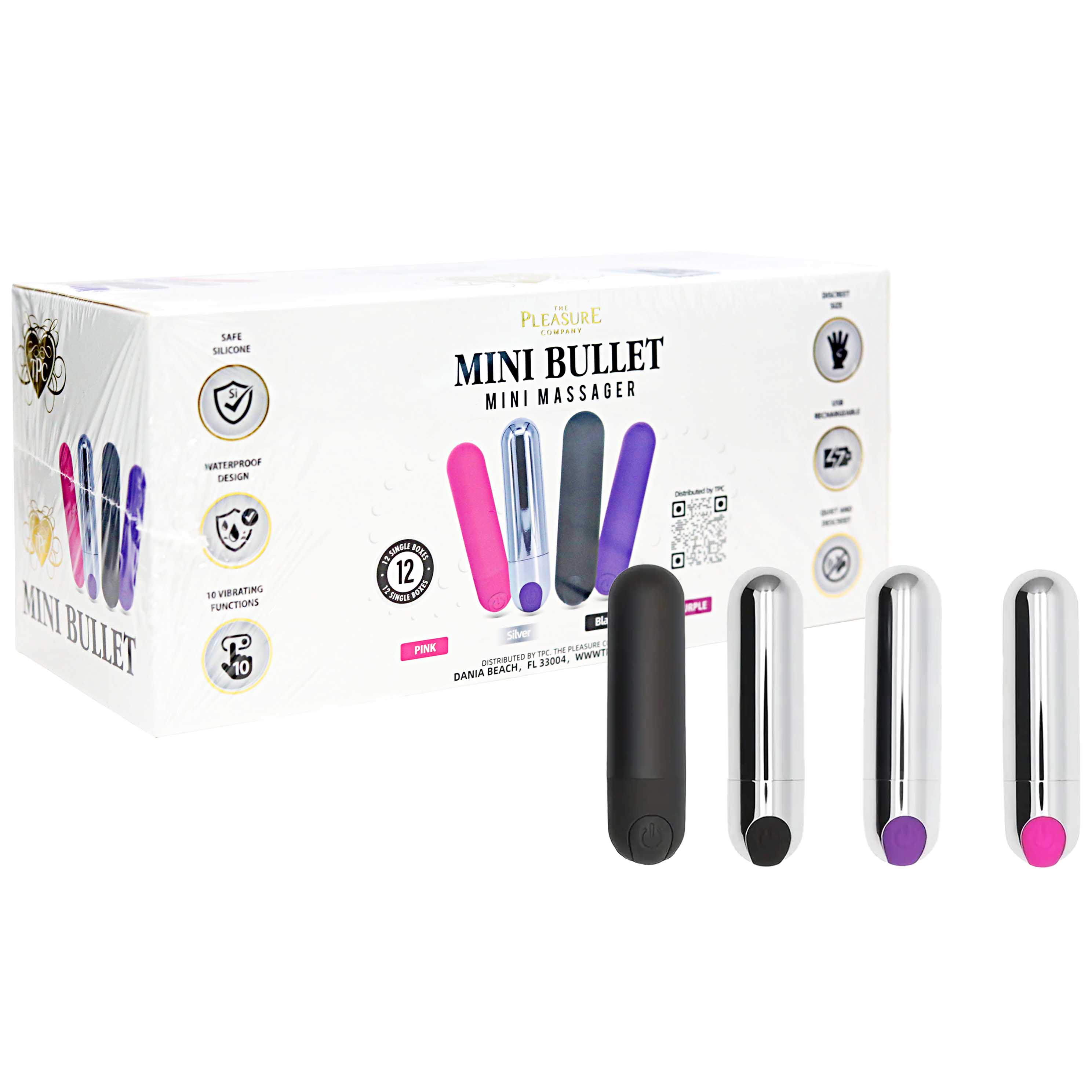 The Pleasure Company Mini Bullet Massager | 12 Count Display | Assorted Colors product image