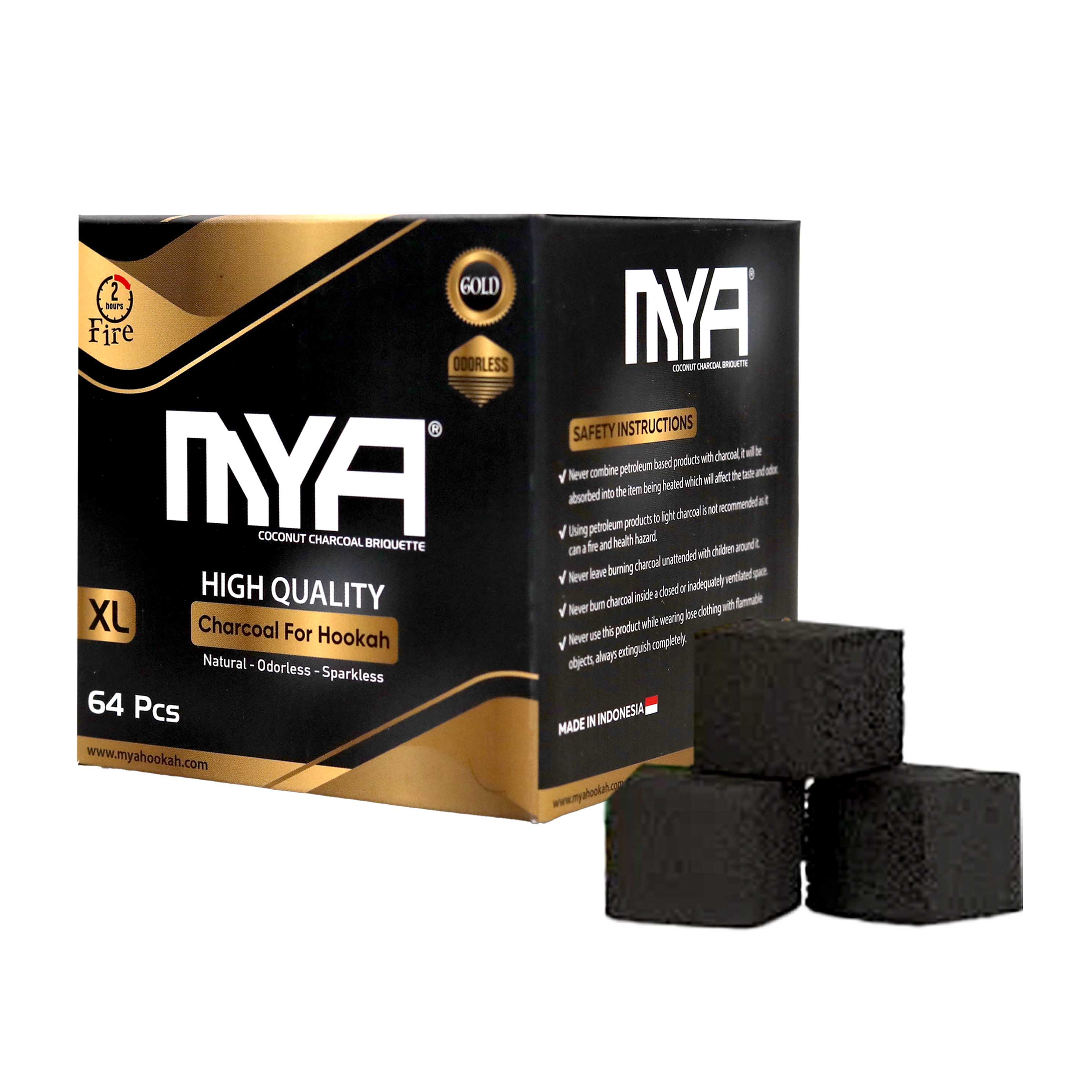 MYA Black-Gold Premium Hookah Charcoal | XL Size | 64 Count product image
