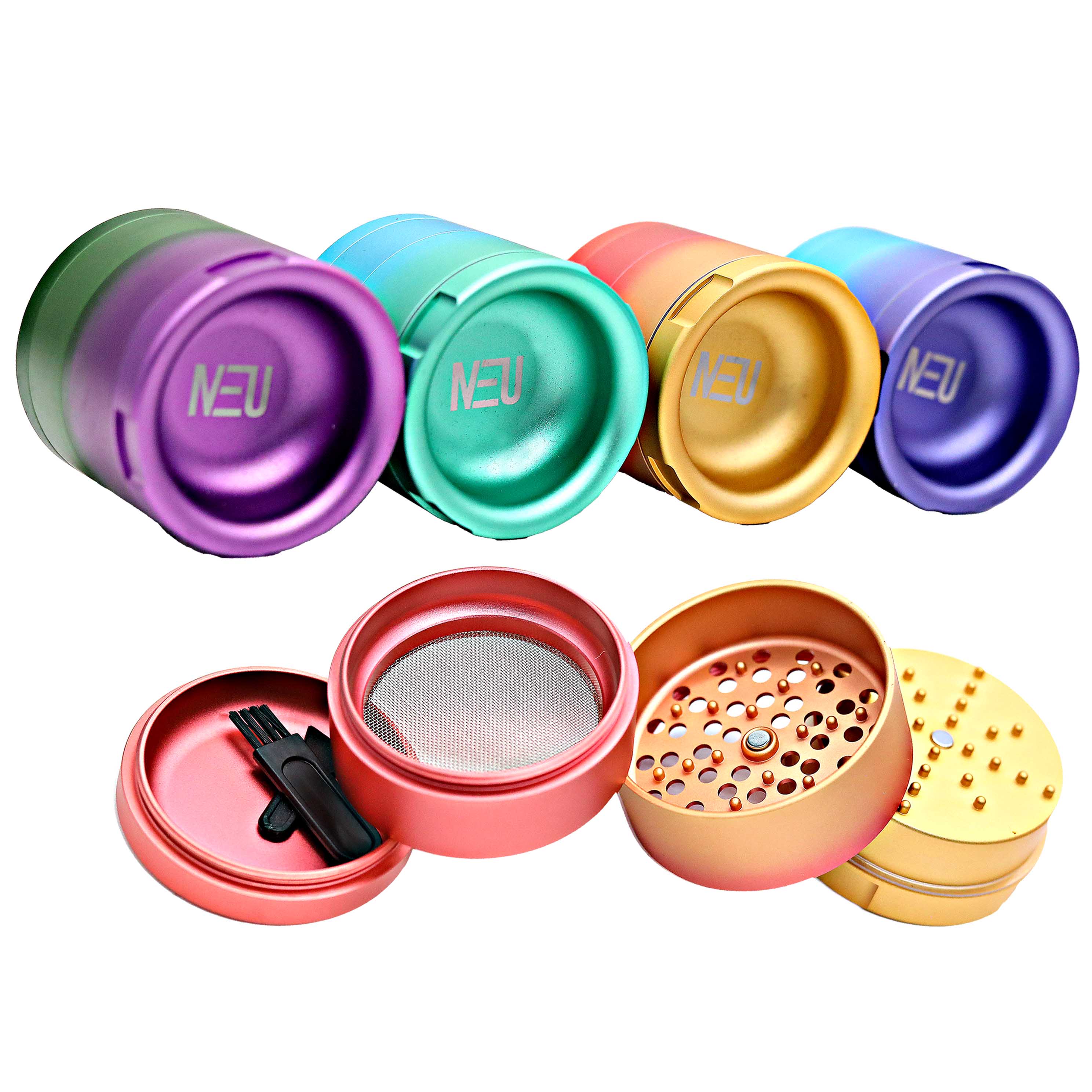 NEU Matte Metallic Triple Shaded Cup Shaped 4 Part Grinder | 63mm | Assorted Colors product image