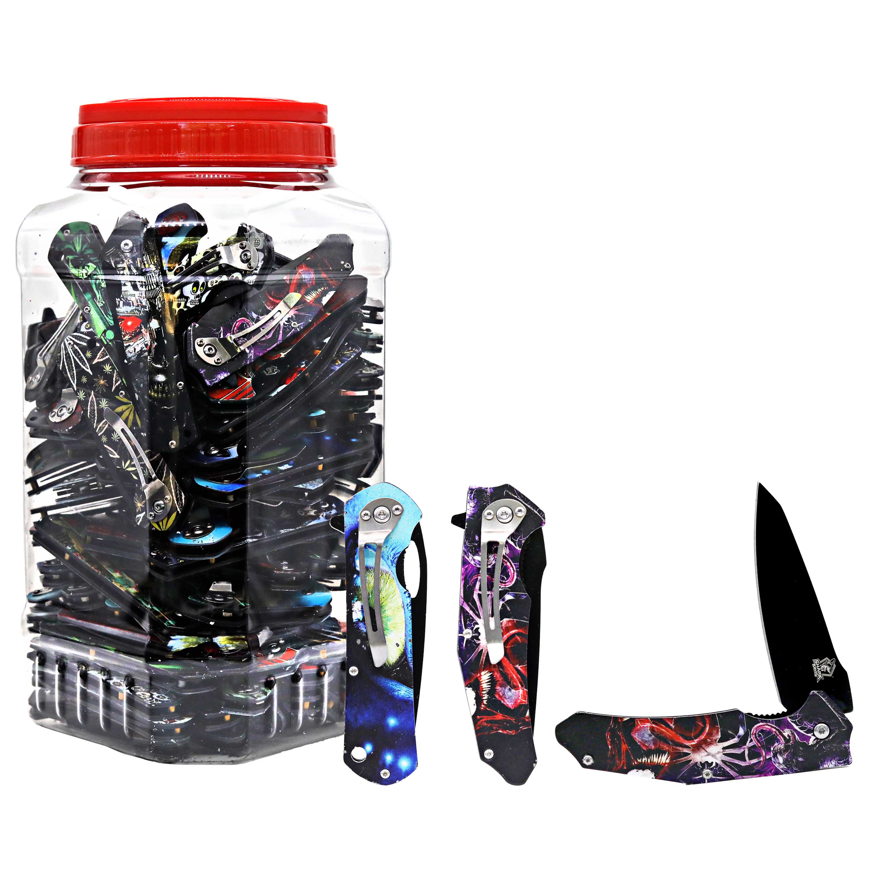 Mixed Character Faces Pocket Knives (NHS3292) | 100 Count Jar product image