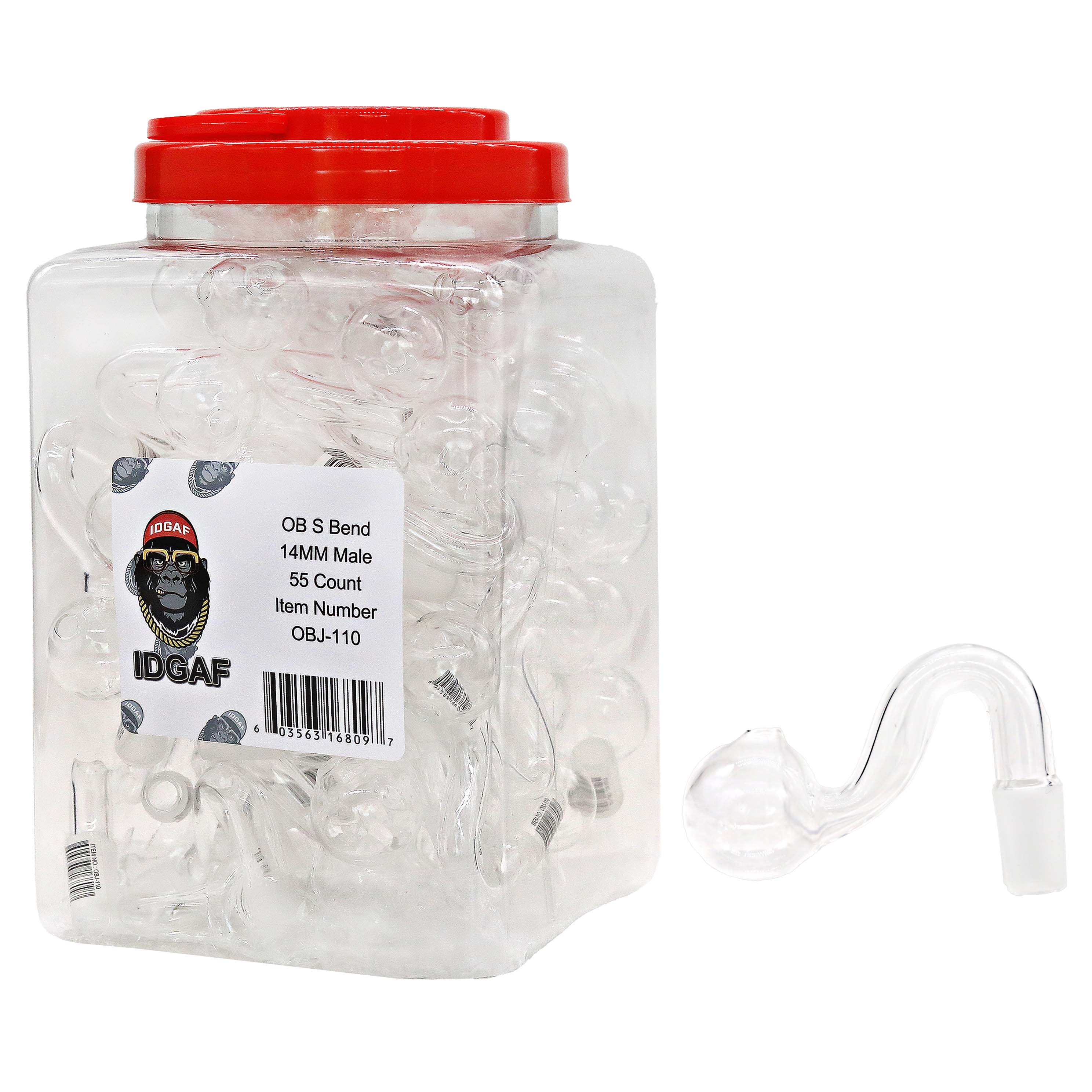 IDGAF S Shaped Clear Bend OB (OBJ-110) | 14mm | Male | 55 Count Display product image
