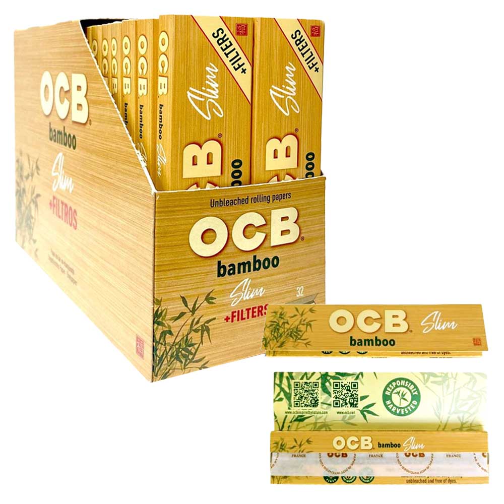 OCB Bamboo Unbleached Rolling Papers + Tips | Slim | 32 Count Display product image