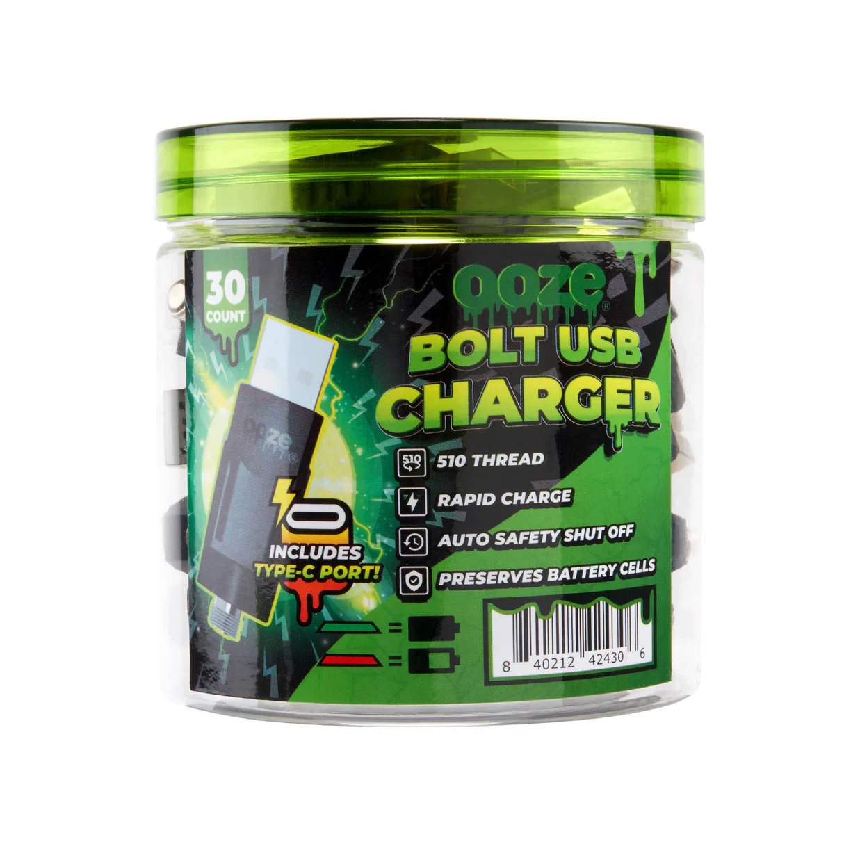 Ooze Bolt USB Charger | 30 Count Display | Assorted Colors product image