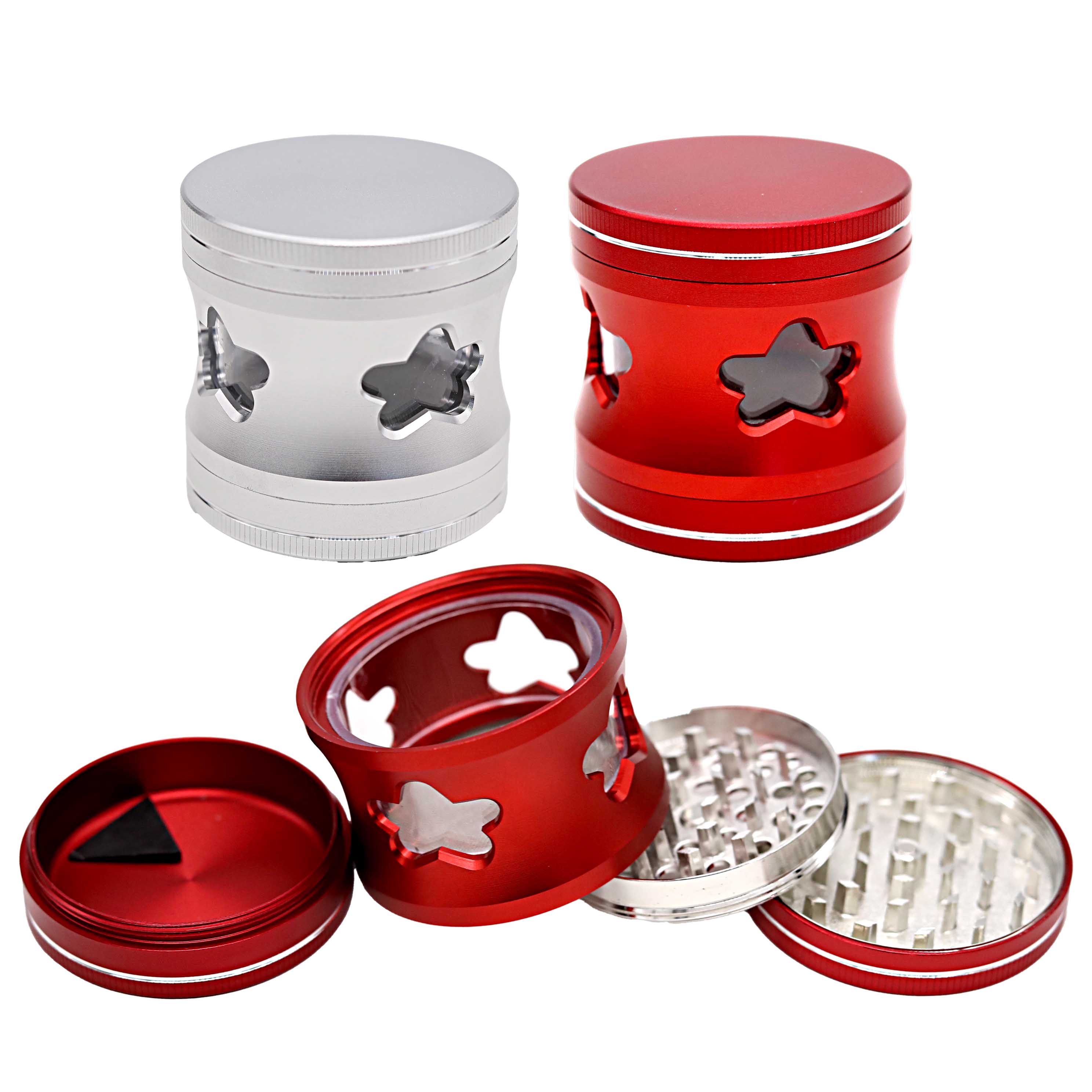 PALPITATE Matte Finish Flower Window 4-Parts Grinder (MG-049) | 60mm | Assorted Colors product image