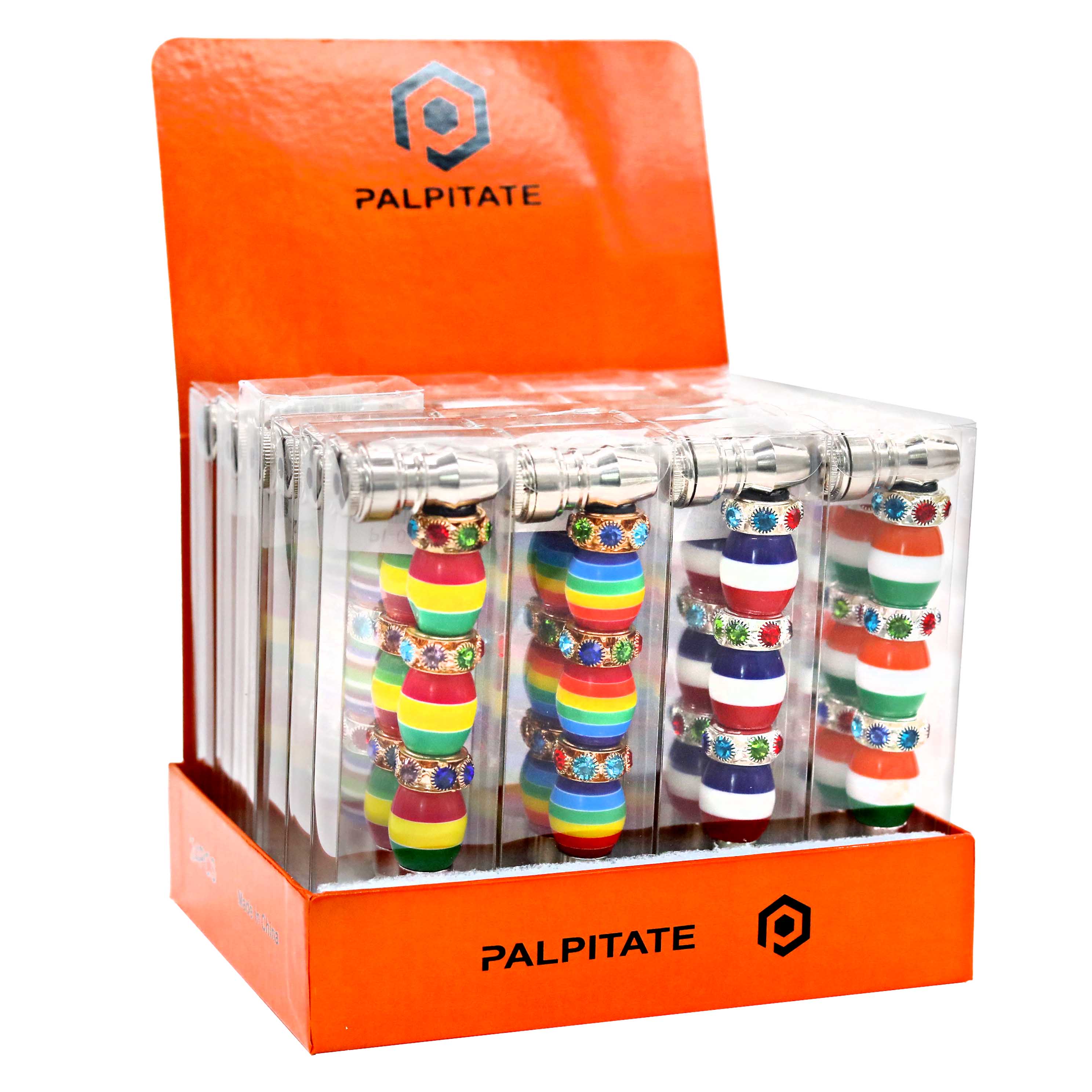 Palpitate Mixed Colors Single Line Jewel Studded Metal Pipe (PI-022) | 4 inch | 24 Count Display product image