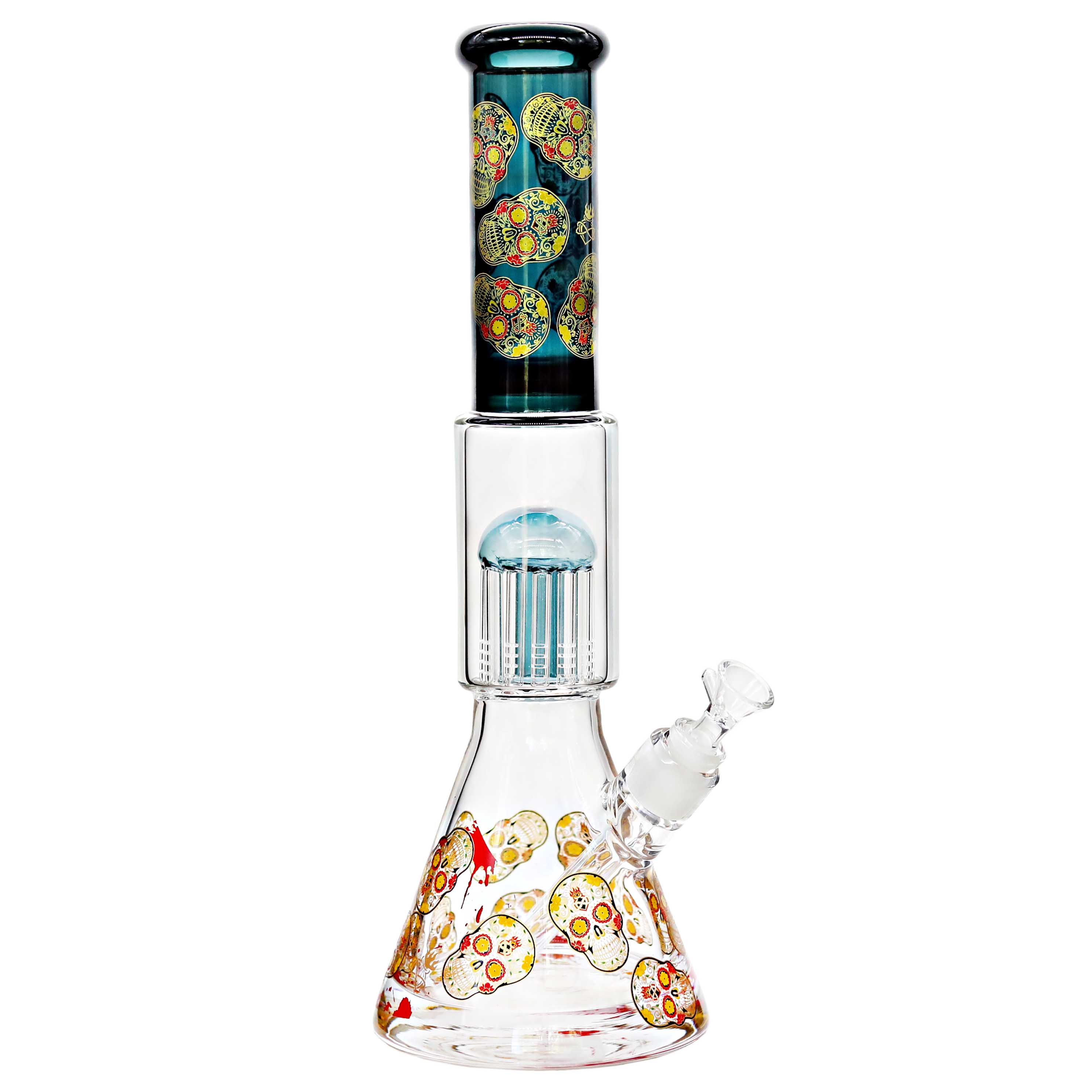Skull Design Printed Tree Arm Perc Beaker Waterpipe (P453) | 16 Inch | Assorted Colors product image