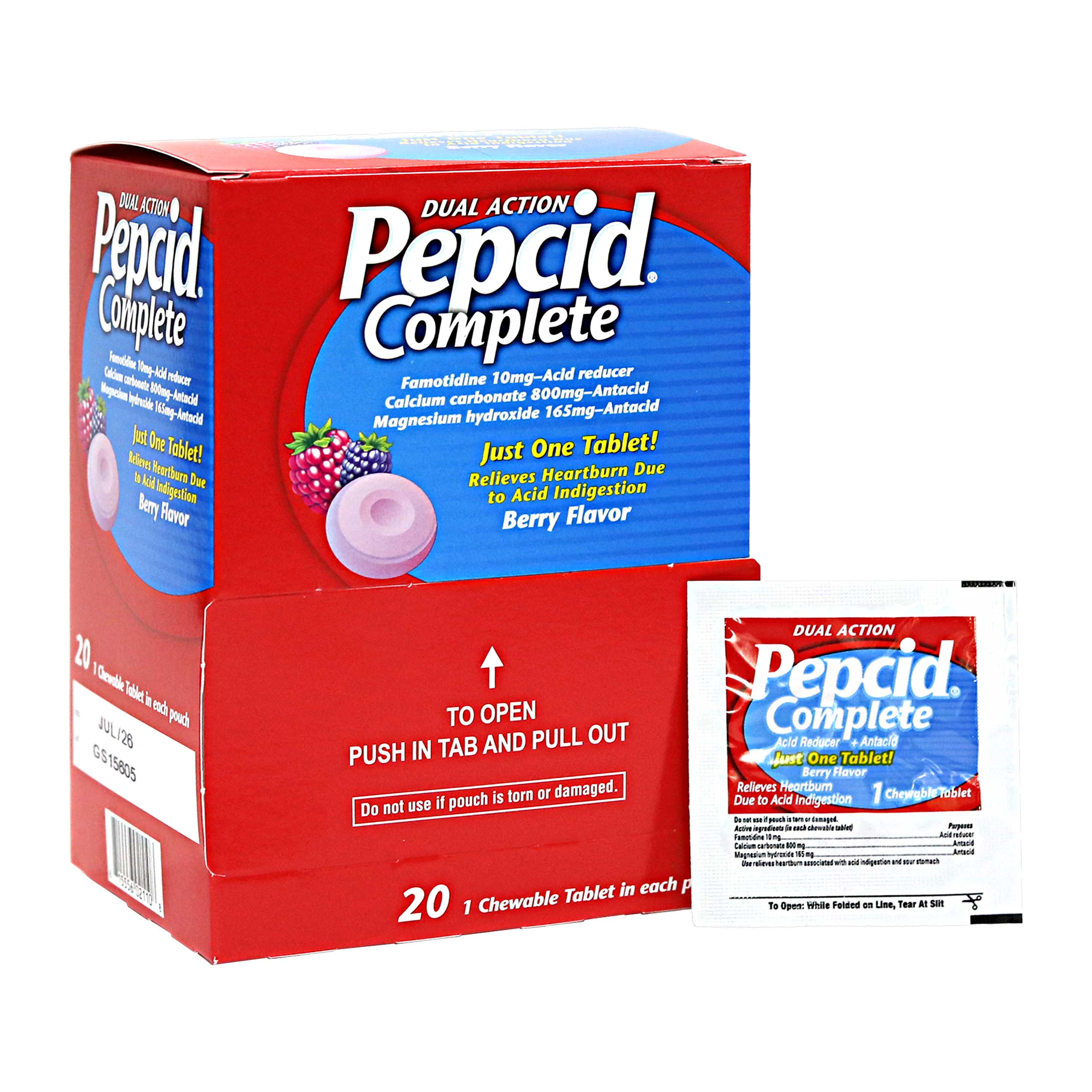 Pepcid Complete Heartburn Reliever Tablets | 20 Count Display | Berry Flavor product image