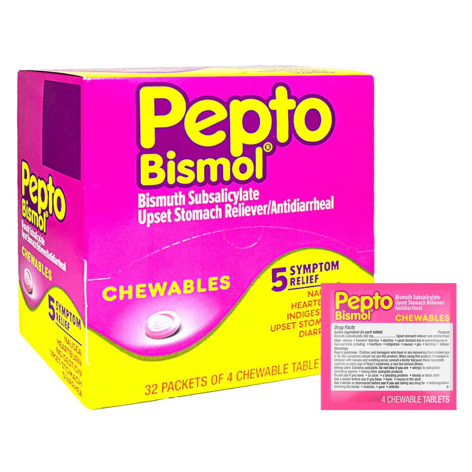 Pepto Bismol Upset Stomach Reliever Tablets | 4 Pack | 32 Count Display product image