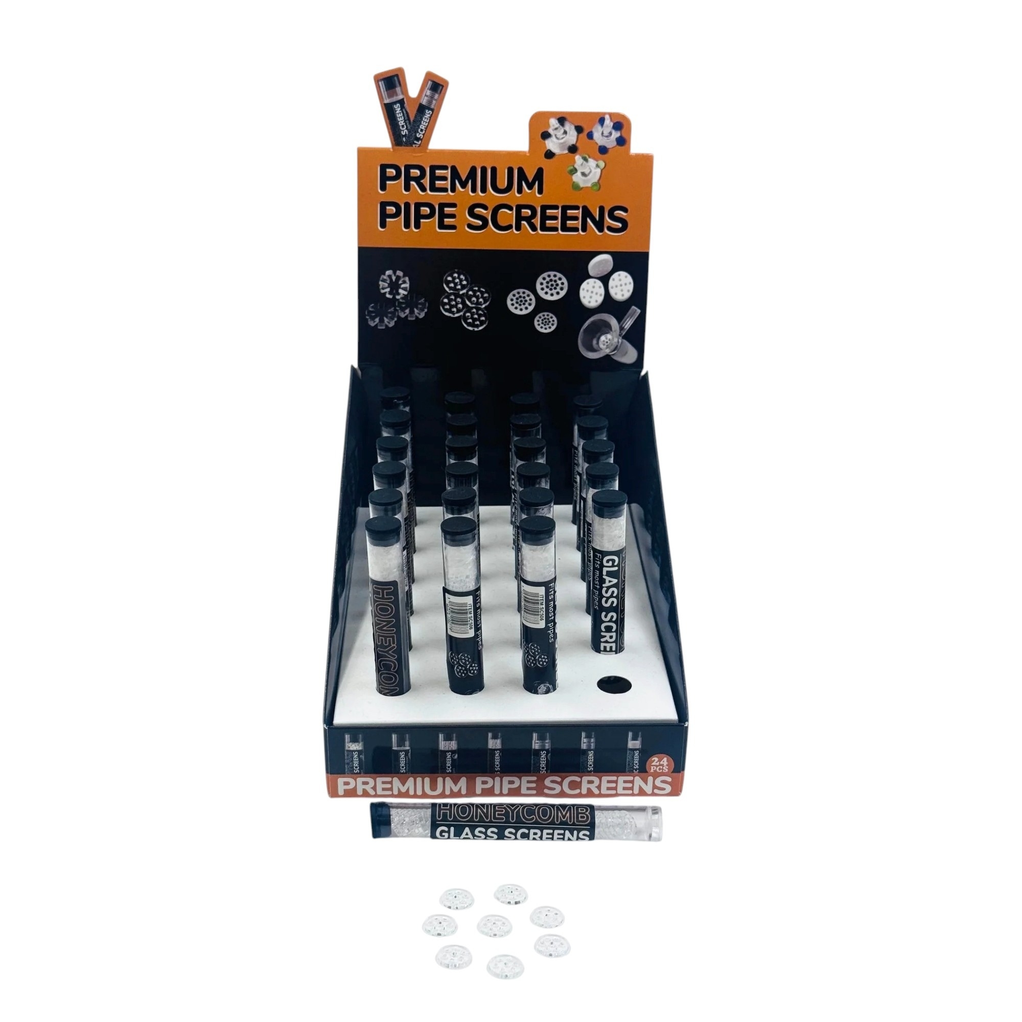Premium Small Honeycomb Designs Glass Pipe Screens 10mm (SC506) | 50 Pack | 24 Count Display product image