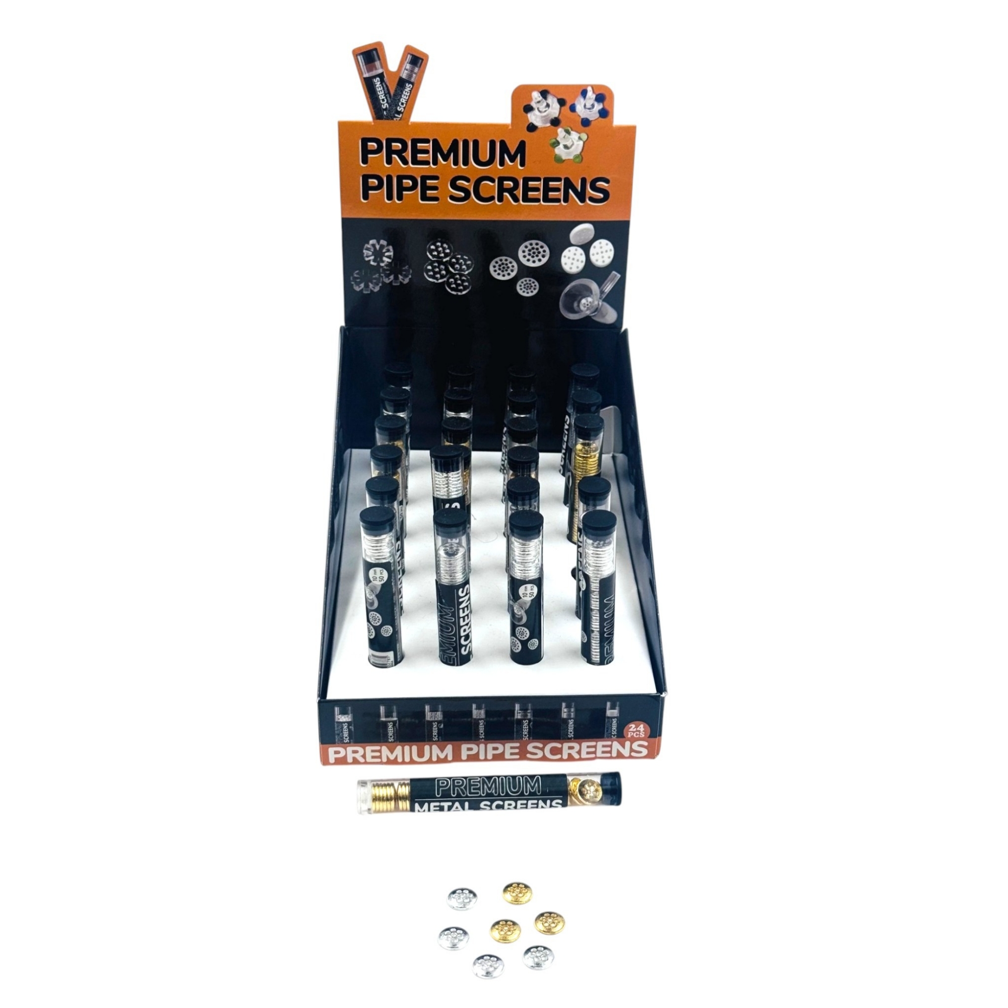 Premium Zinc Alloy Gold/Silver Pipe Screens 10mm (SC508) | 50 Pack | 24 Count Display product image
