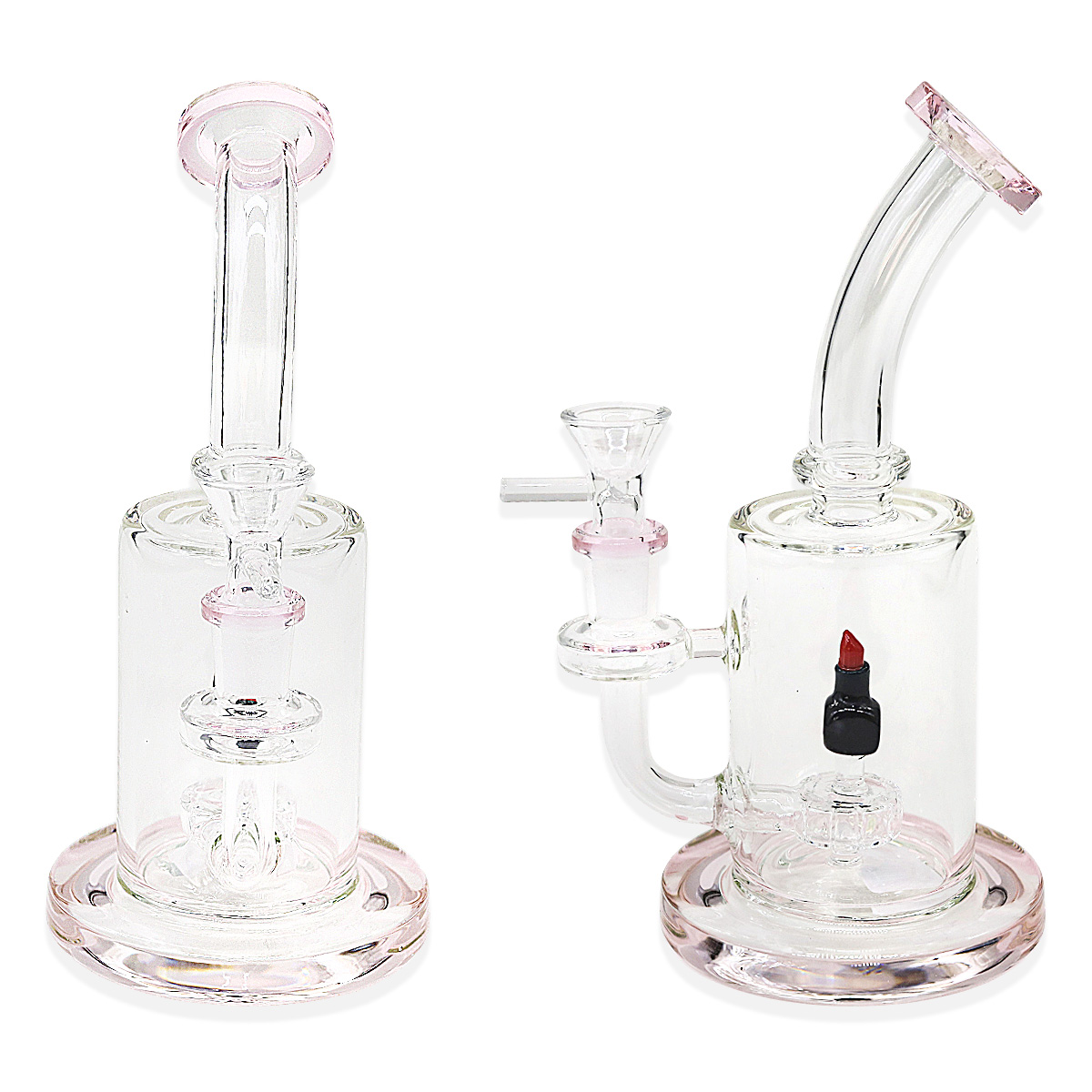 Pyramid Perc With Bent Neck Cylindrical Waterpipe (WPQ176BW) | 8.5 inches | Assorted Colors product image