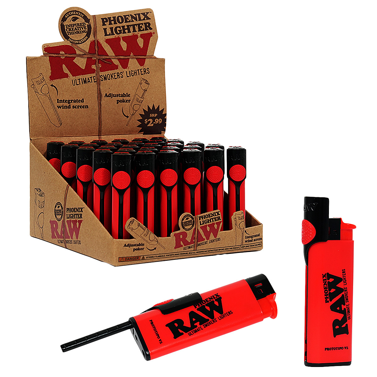 RAW Phoenix Lighter | Red | 30 Count Display product image