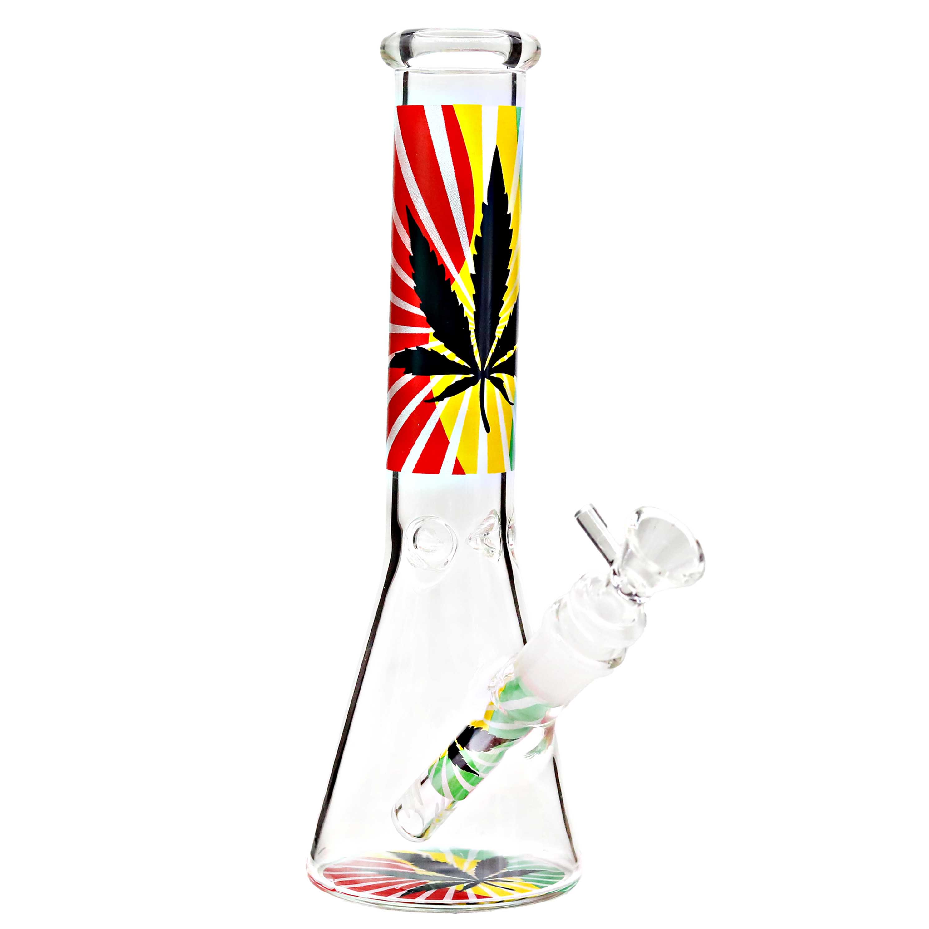 Rasta Color Black Leaf Picture Beaker Waterpipe | 10 inch  product image