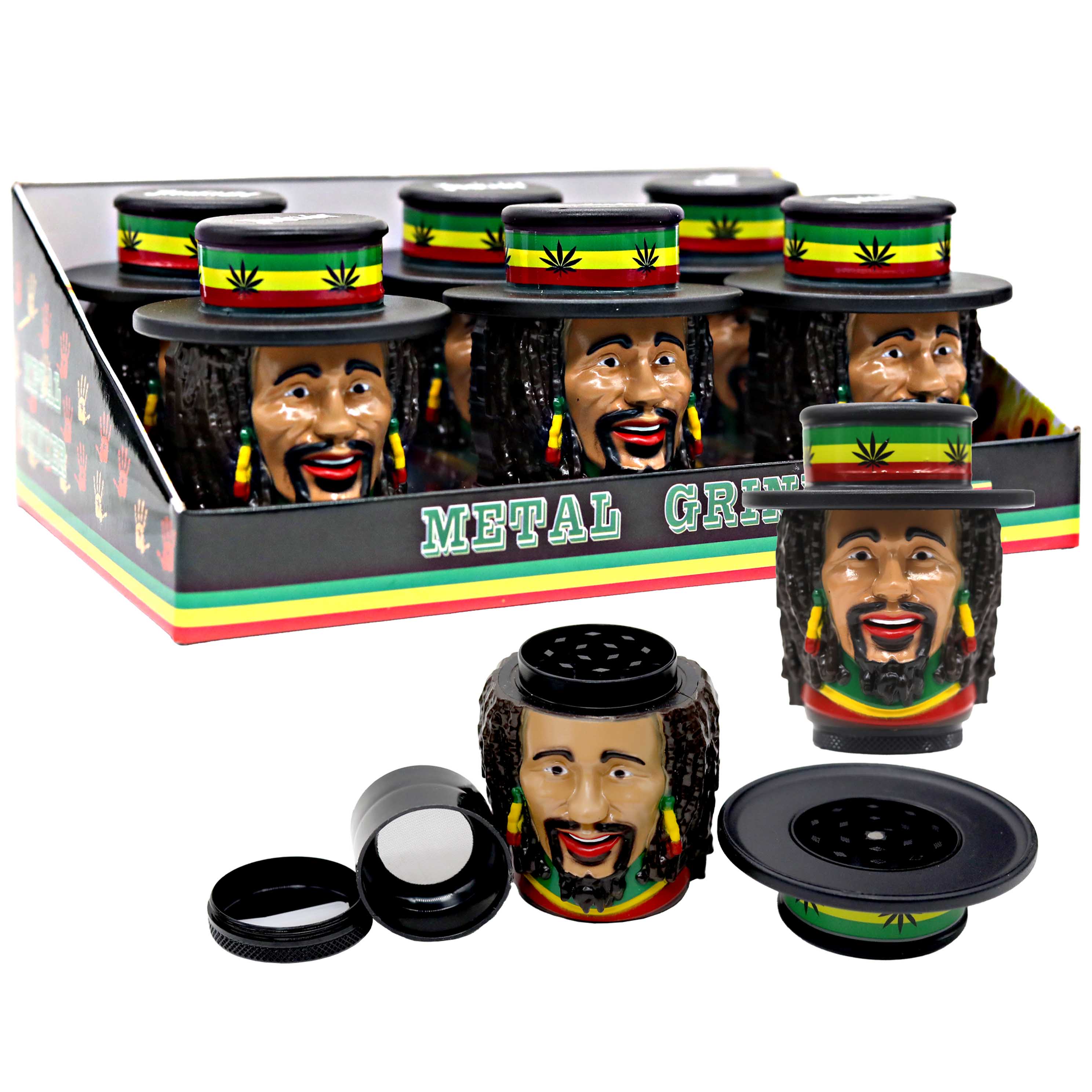 Rasta Face With Jamaican Hat 2 Part Plastic Grinder (HX306)  product image