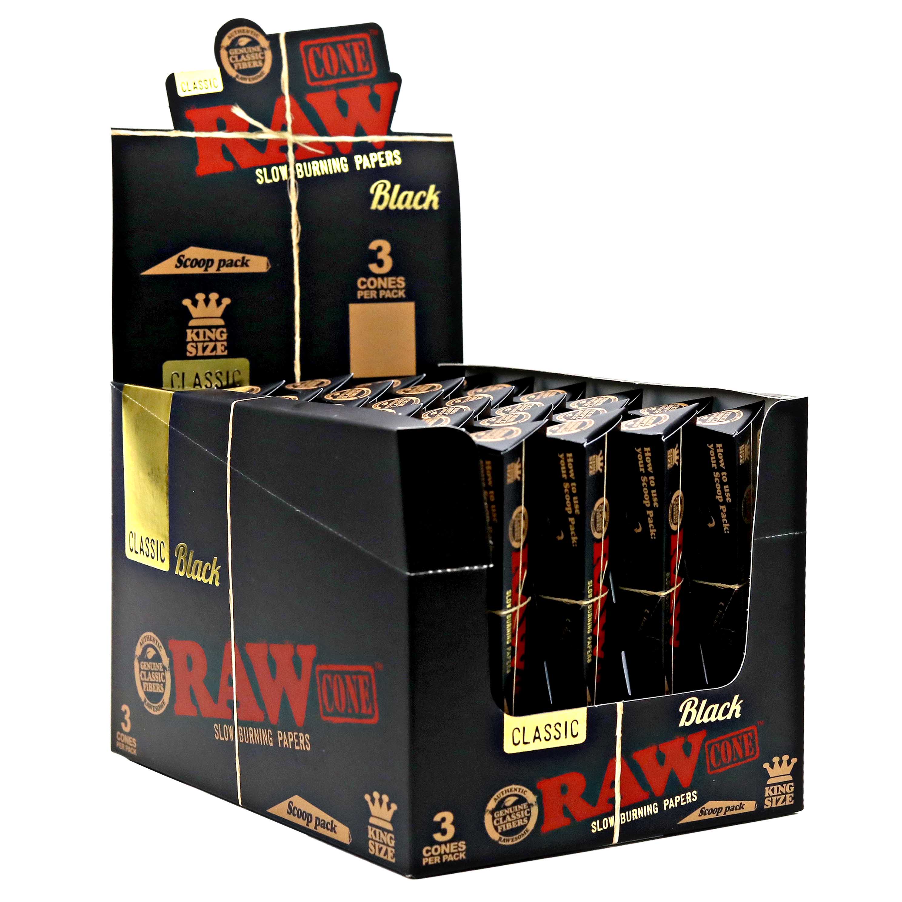 RAW Classic Black Triangle Cones | 3 Pack | King Size | Scoop Pack | 30 Count Display product image