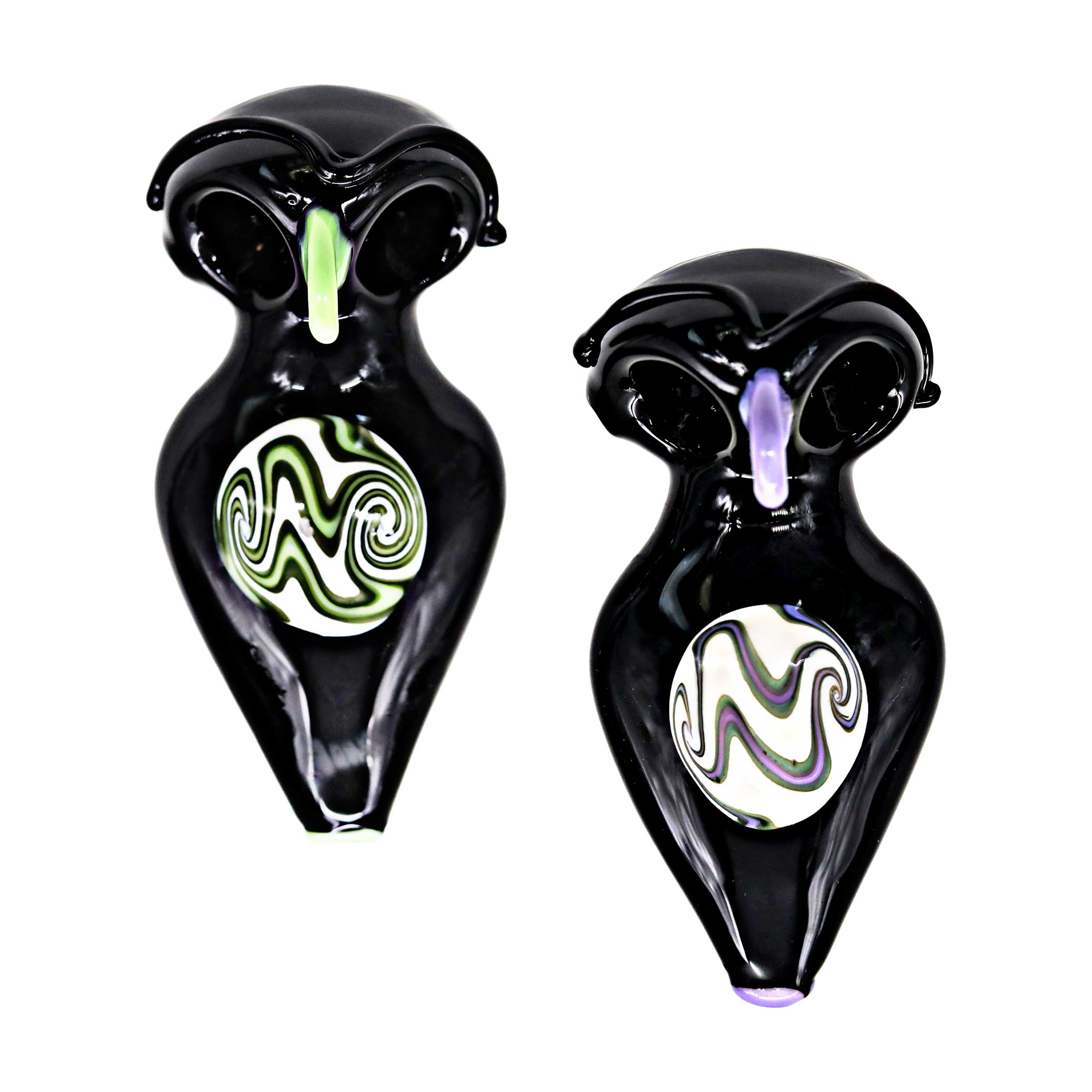 Slyme Color Reverse Artwork Owl Handpipe (SB-2411) | 5 inch | Assorted Colors product image
