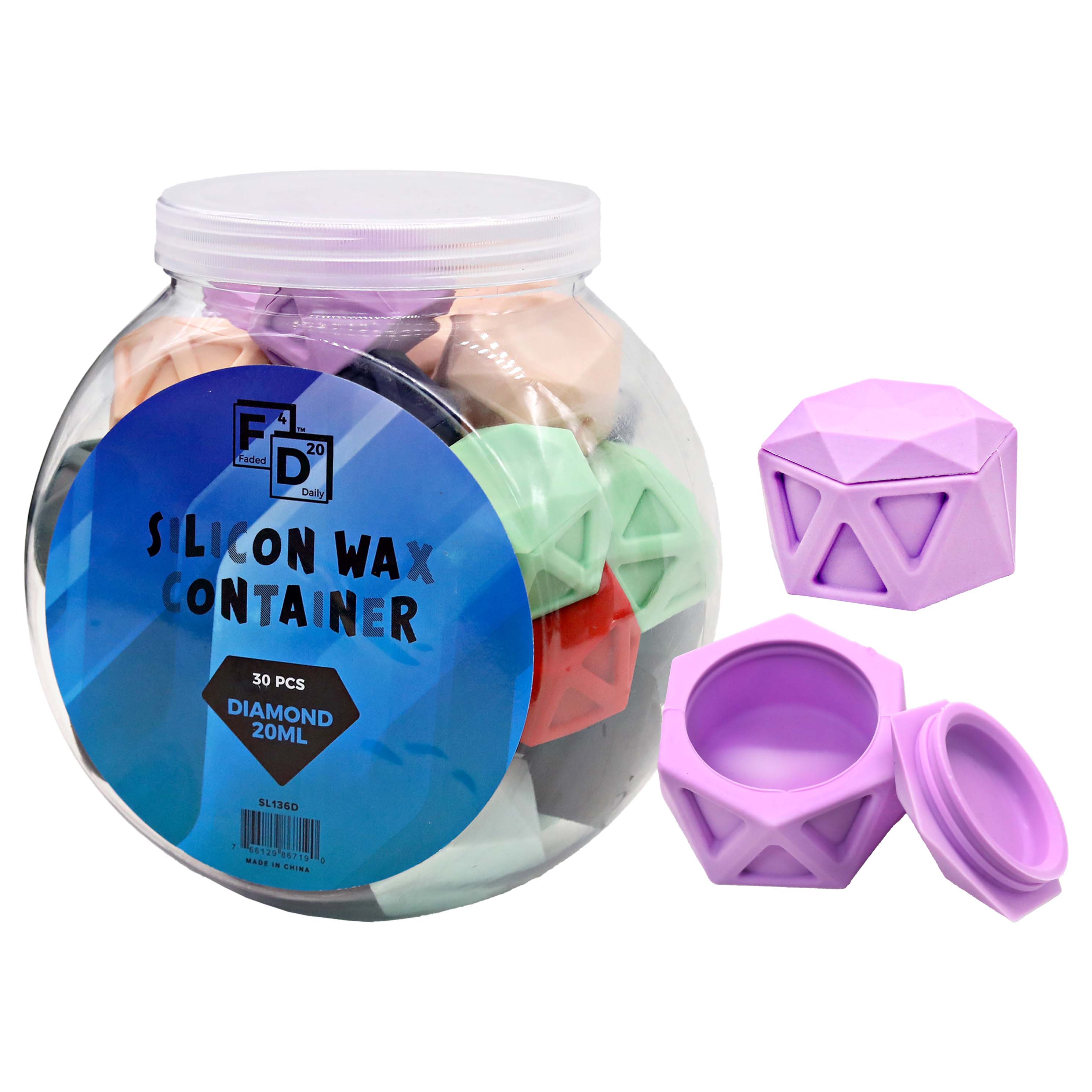 Faded Daily Silicone Diamond Wax Container (SL136D) | 20ml | 30 Count Display | Assorted Colors product image