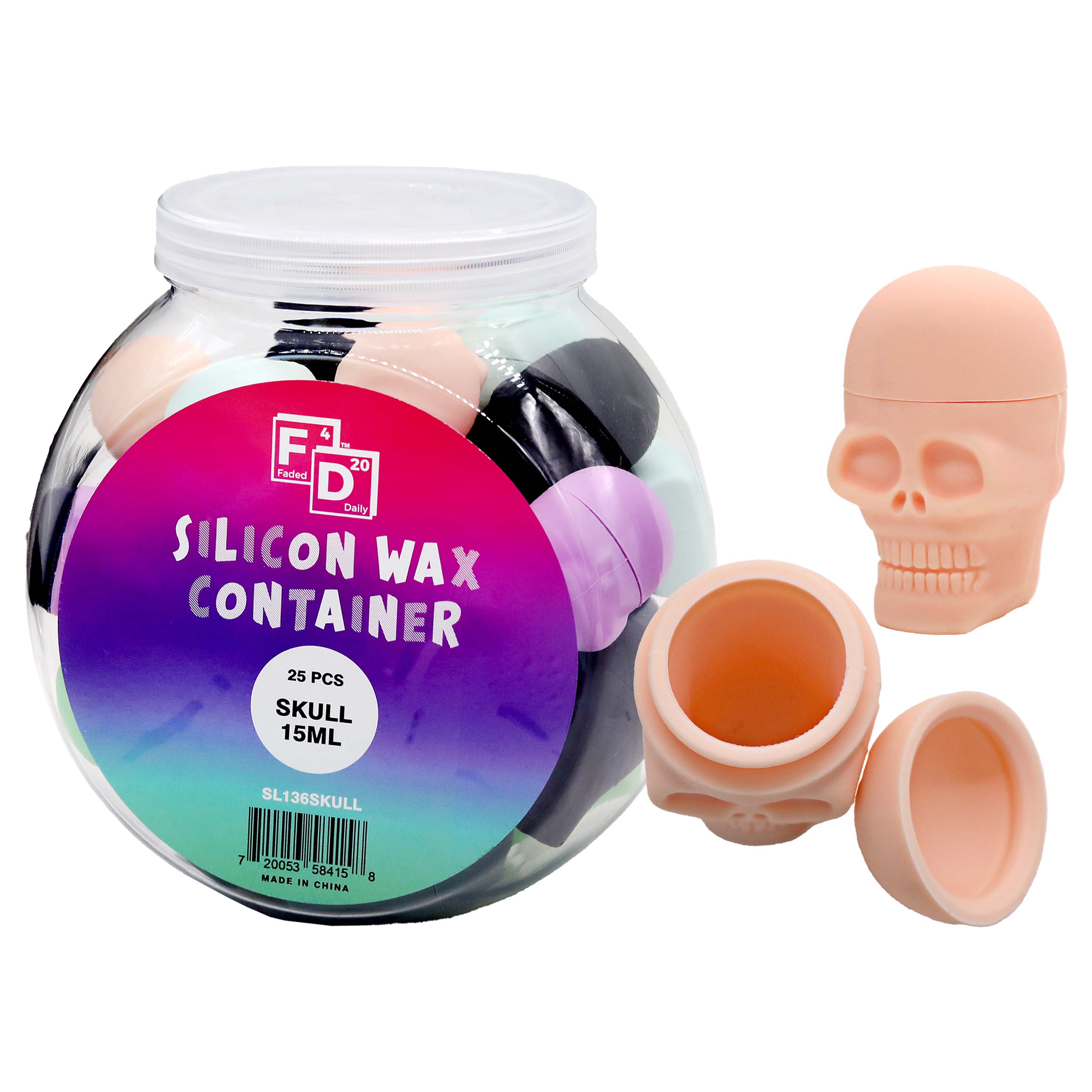 Faded Daily Silicone Wax Container (SL136) | 15ml | 25 Count Display | Assorted Colors | SKULL product image