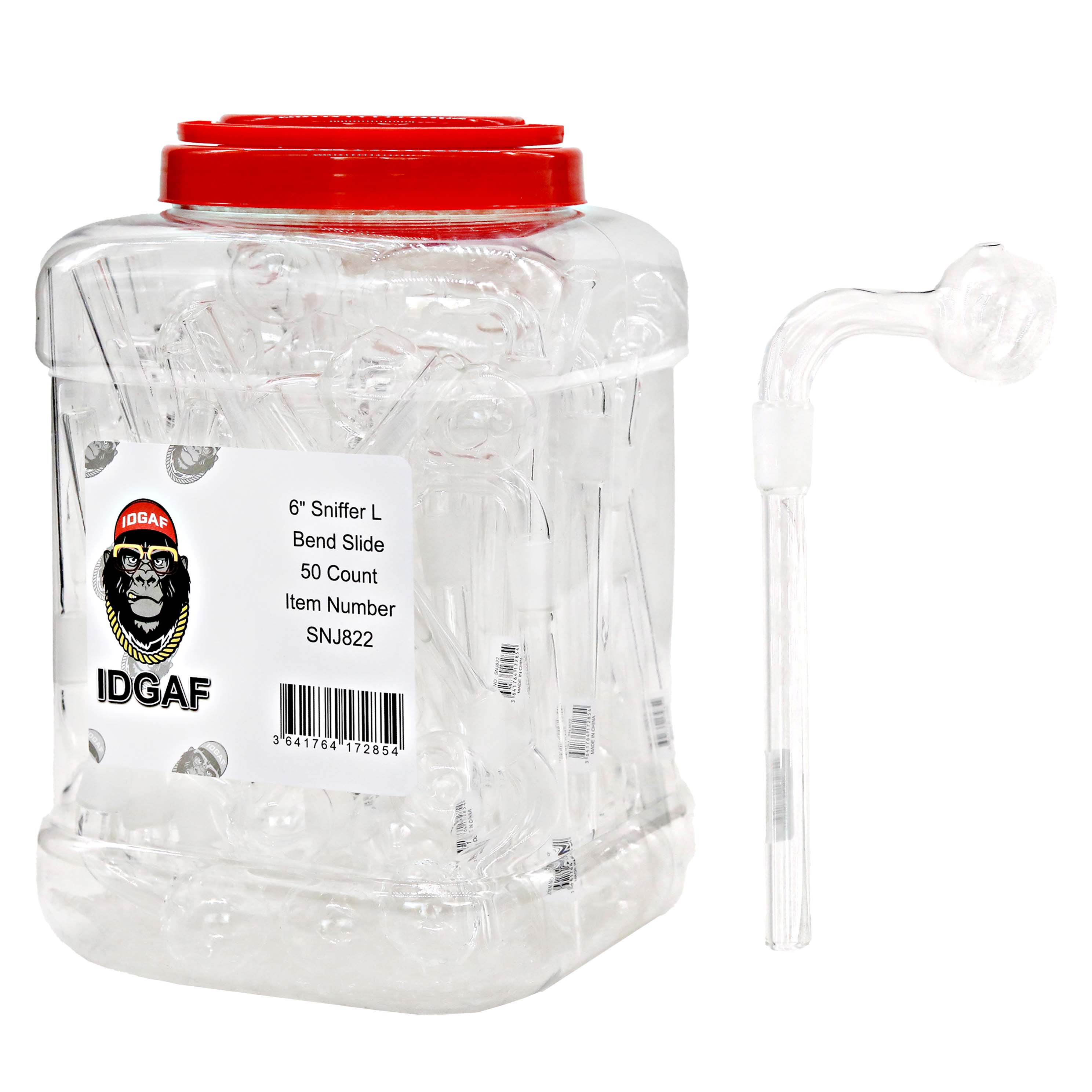 IDGAF Clear L Shaped Bend Slide Sniffer (SNJ822) | 6 inch | 50 Count Display product image