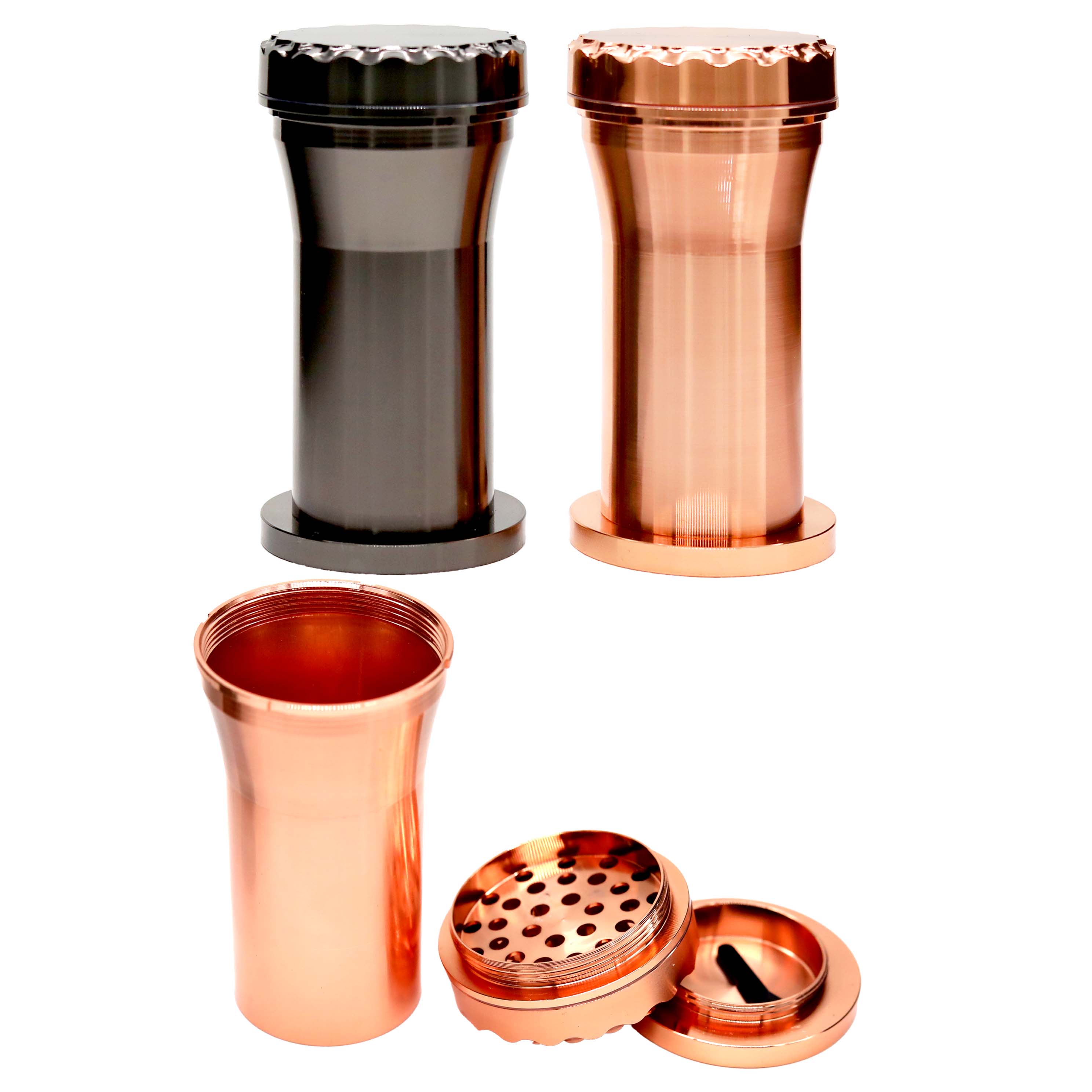 Carved Top Cylindrical 3 Part Metal Grinder (SW2217JS) | 55mm | Assorted Colors product image