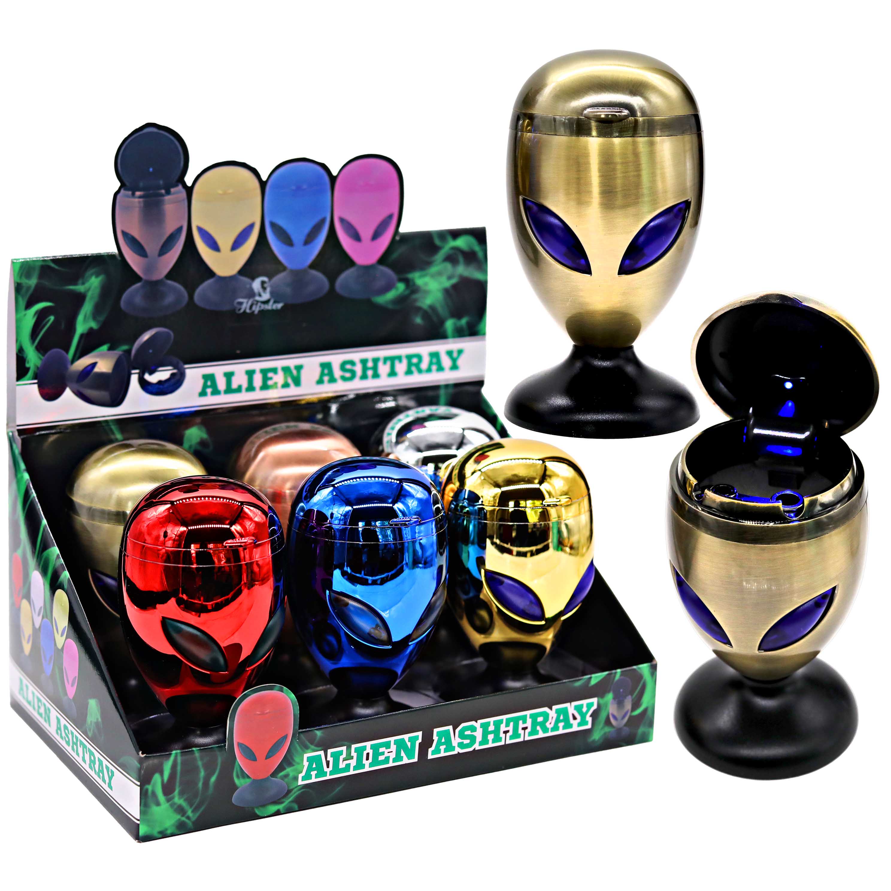 Metallic Finish Alien Head LED Ashtray (SW3025) | 6 Count Display product image
