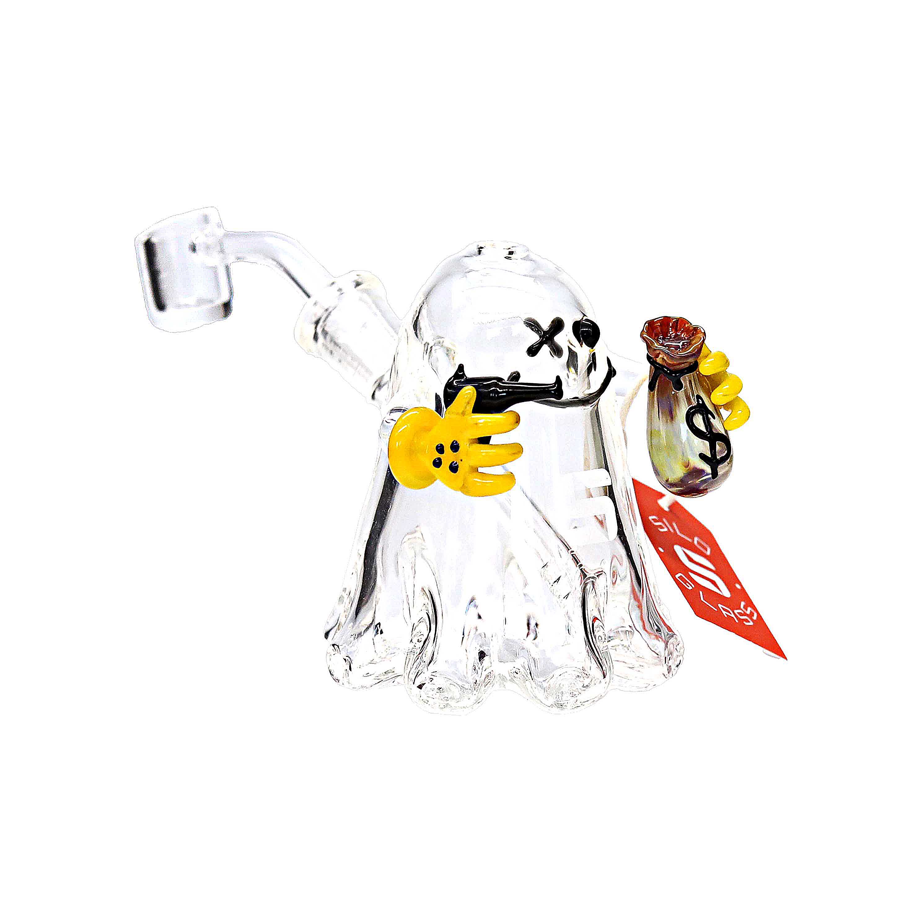 Silo Glass Ghost With Gun And Dollar Bag Mini Waterpipe (SILO-117) | 5 inch product image