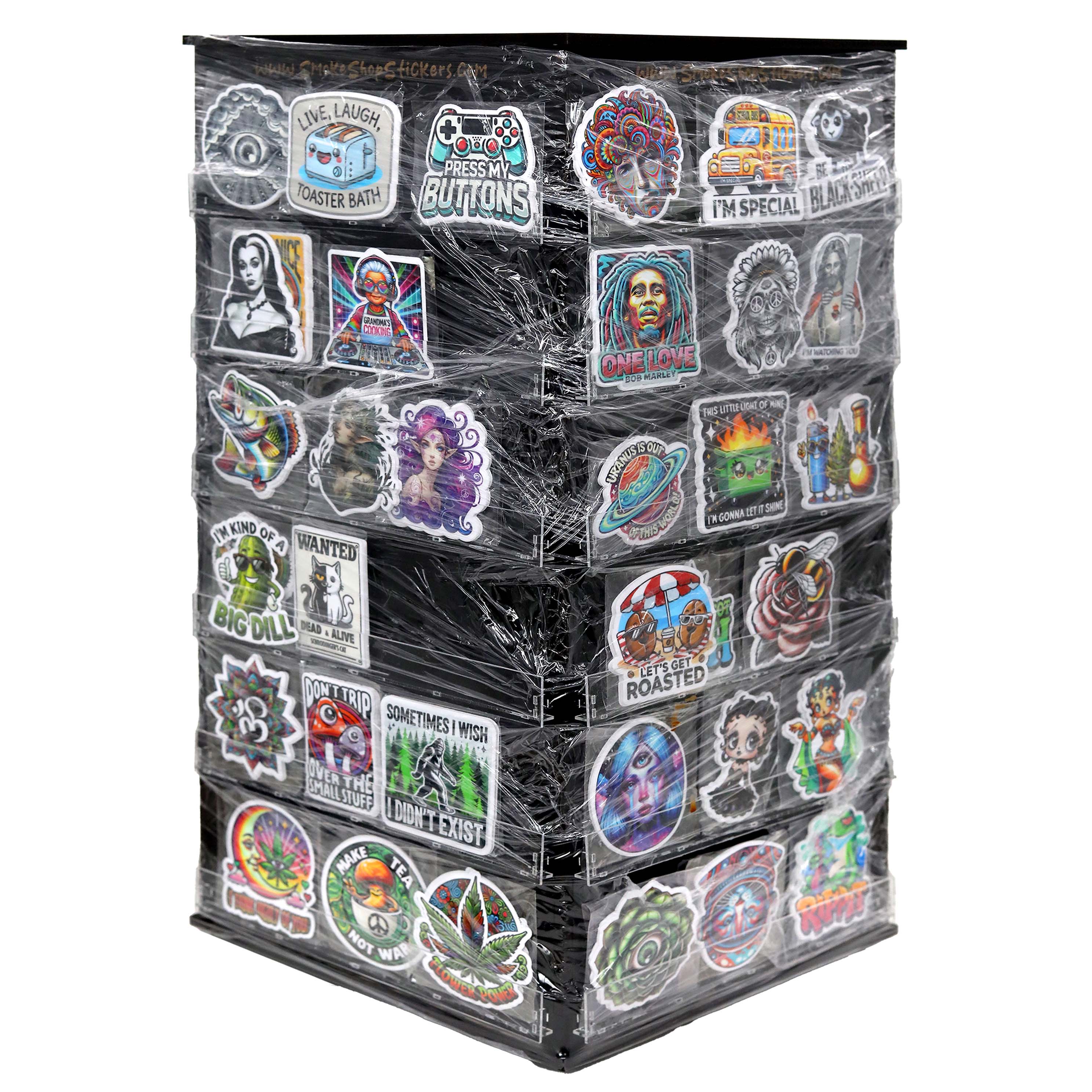 Smoke Shop Stickers Rotating Display | 72 Designs | 432 Count Display product image