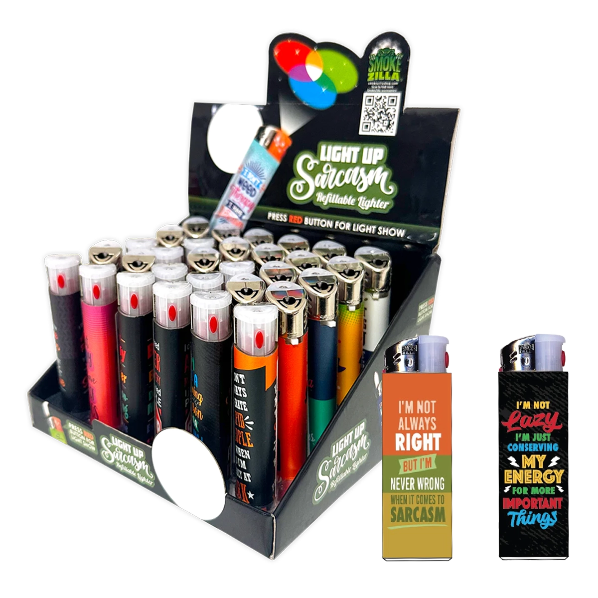 Smoke Zilla Light Up Sarcasim Refillable Lighter (024333) | 4 inch | 30 Count Display product image