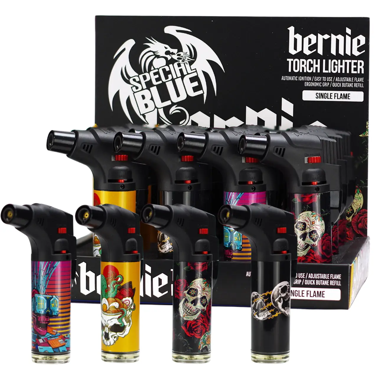 Special Blue Bernie Skull & Roses ll Lighter (LT-167) | 12 Count Display | Assorted Colors product image