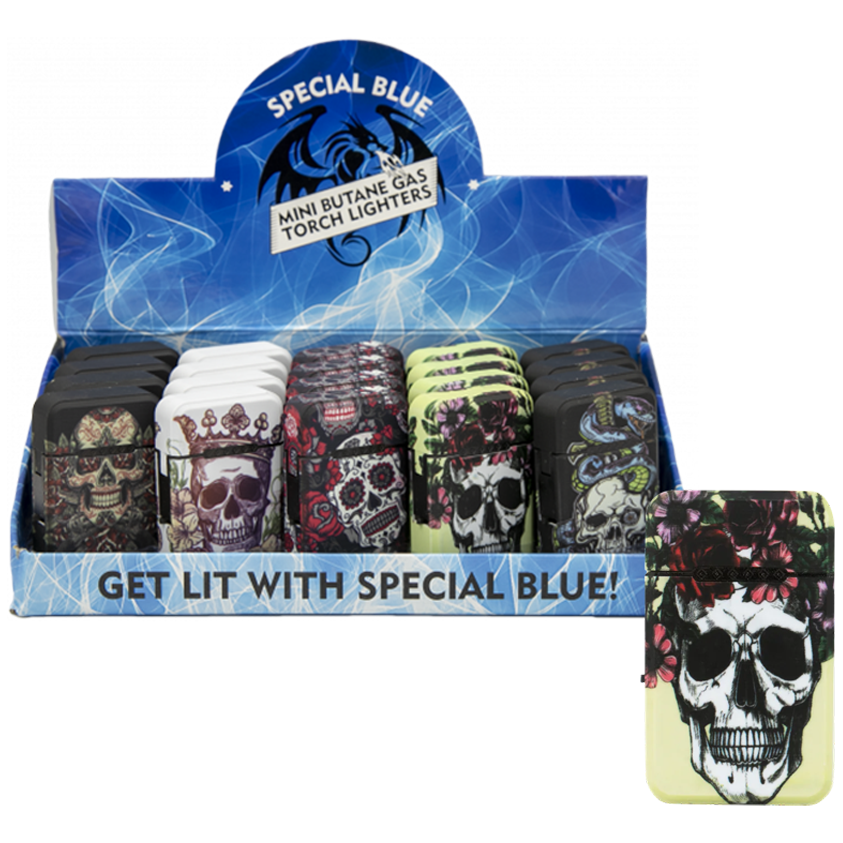 Special Blue Classic Rubber Skull & Roses ll Lighter (LT-163) | 20 Count Display | Assorted Colors product image