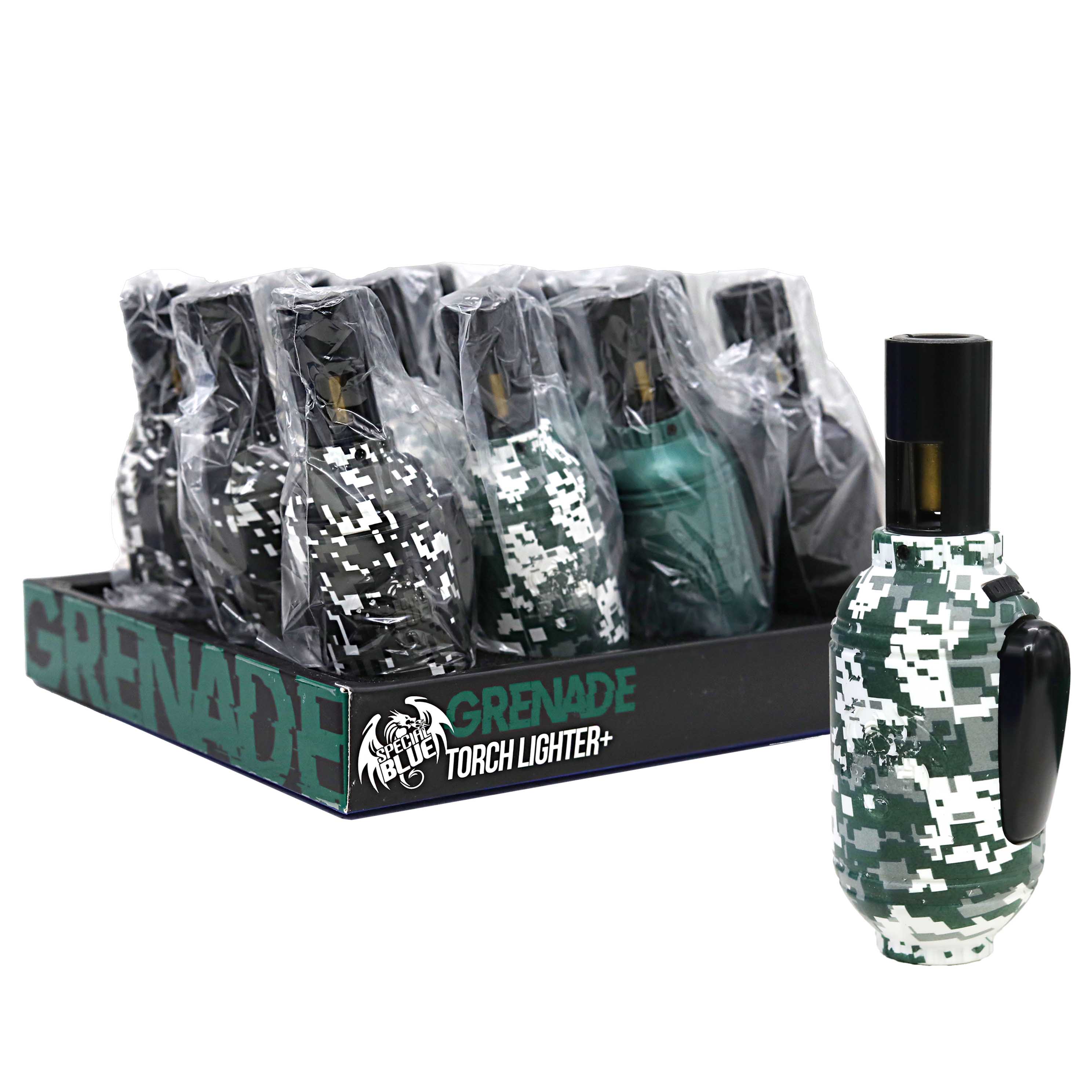 Special Blue Grenade Pixels Torch Lighters (TD-117M) | 12 Count Display product image