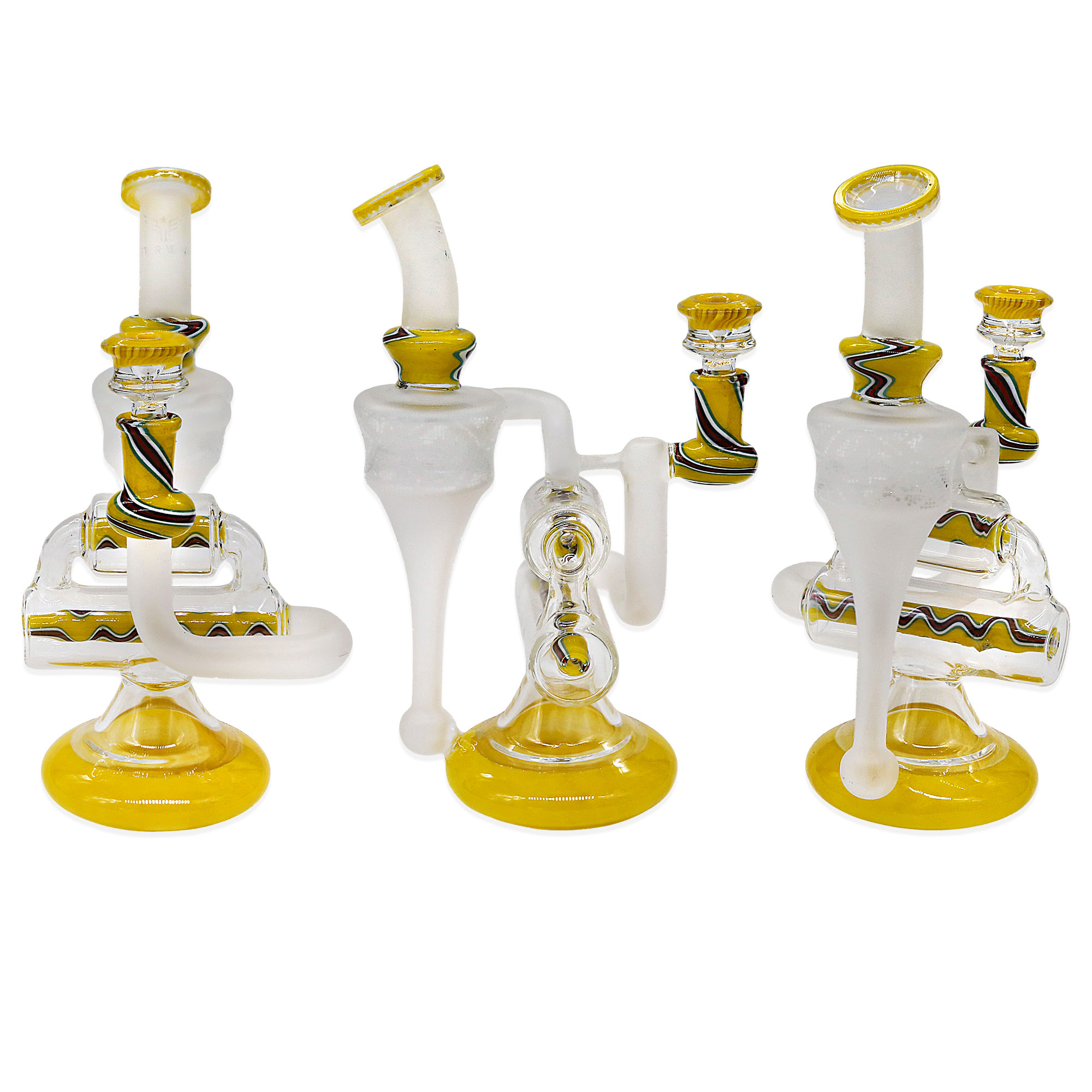 Star Wings Frosted Glass Shaped Wigwag Incycler Perc Bent Neck Recycler Waterpipe (WP8028) | 10 inches | Assorted Colors product image