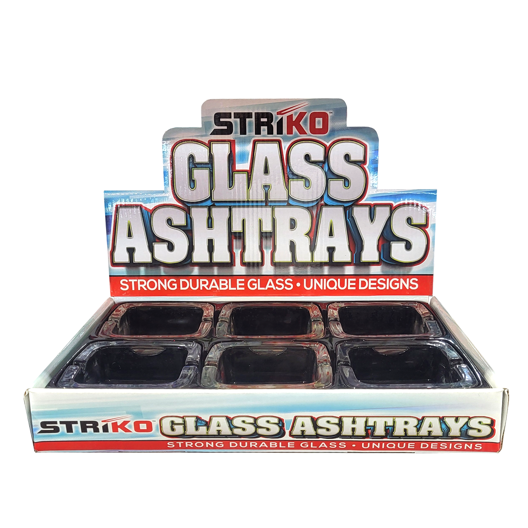 Striko Glass Square Ash Tray | 6 Count Display | Assorted Designs product image