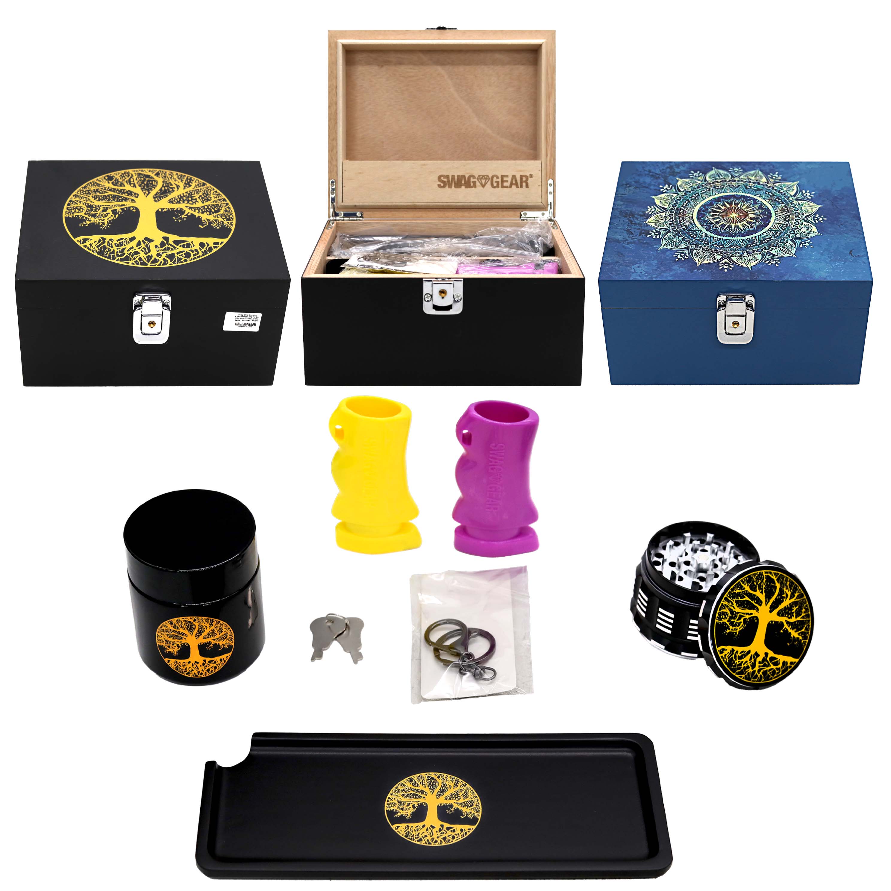 Swag Gear Bamboo 4 Part Grinder And Jar Set With Accessories (JBOX) | Large | Assorted Designs product image