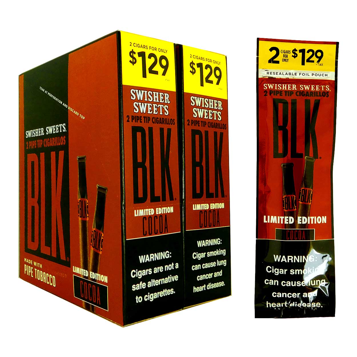 Swisher Sweets Rolled Cigars | 2 Pack For $1.29 | 30 Count Display | BLK COCOA product image