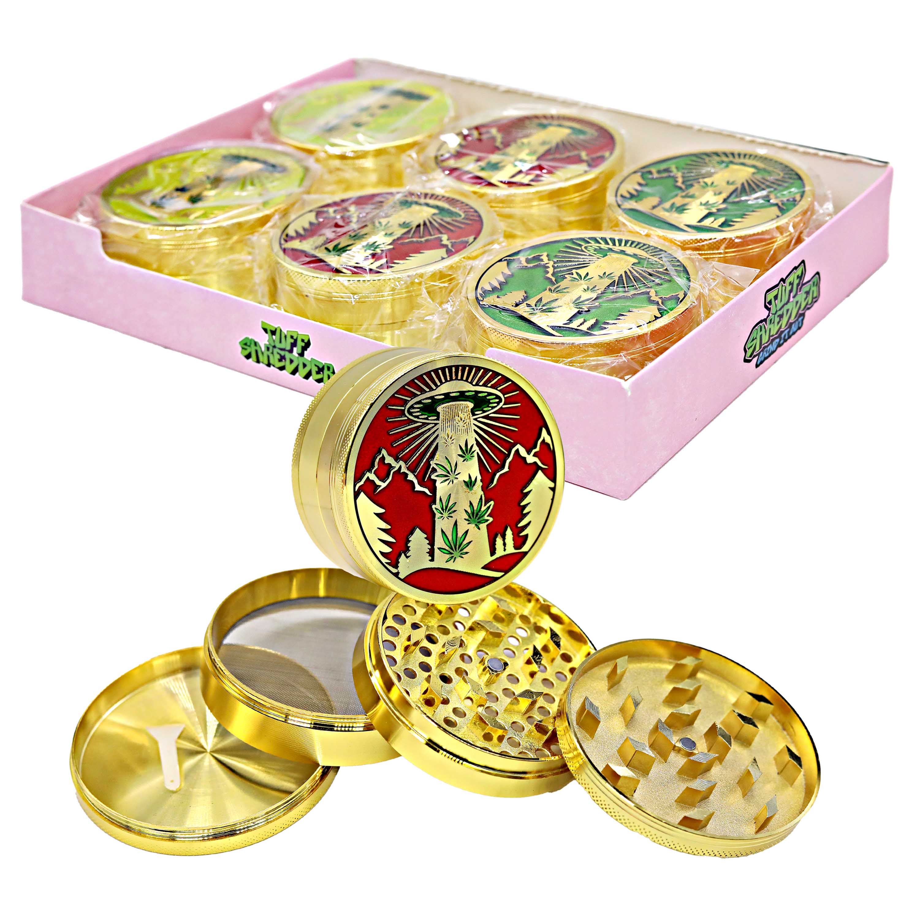 Tuff Shredder UFO With Leaves 4 Part Grinder (TS1048) | 75mm | Assorted Colors product image