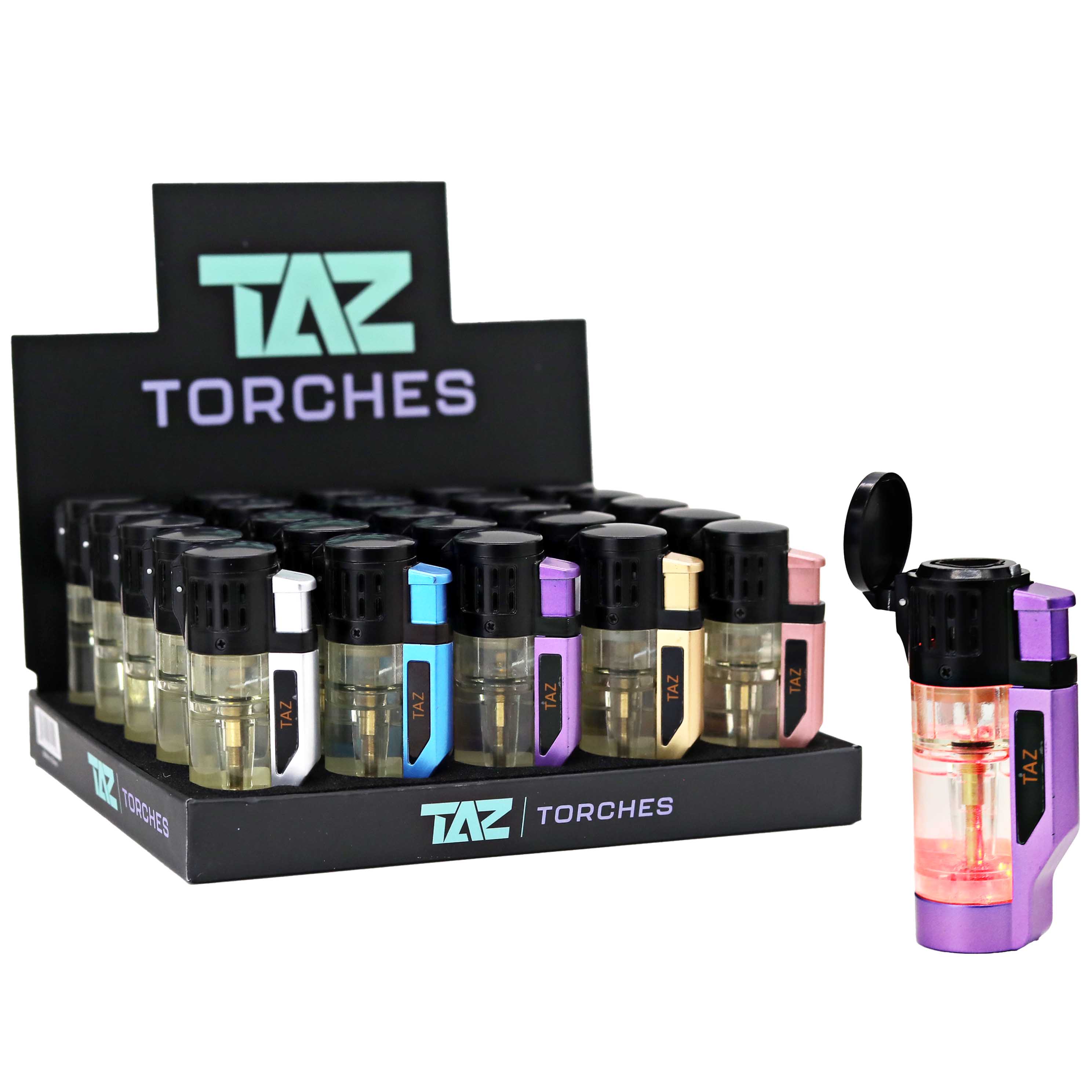 TAZ TORCHES Transparent LED Light Triple Torch Lighters (TT-10897) | 25 Count Display product image