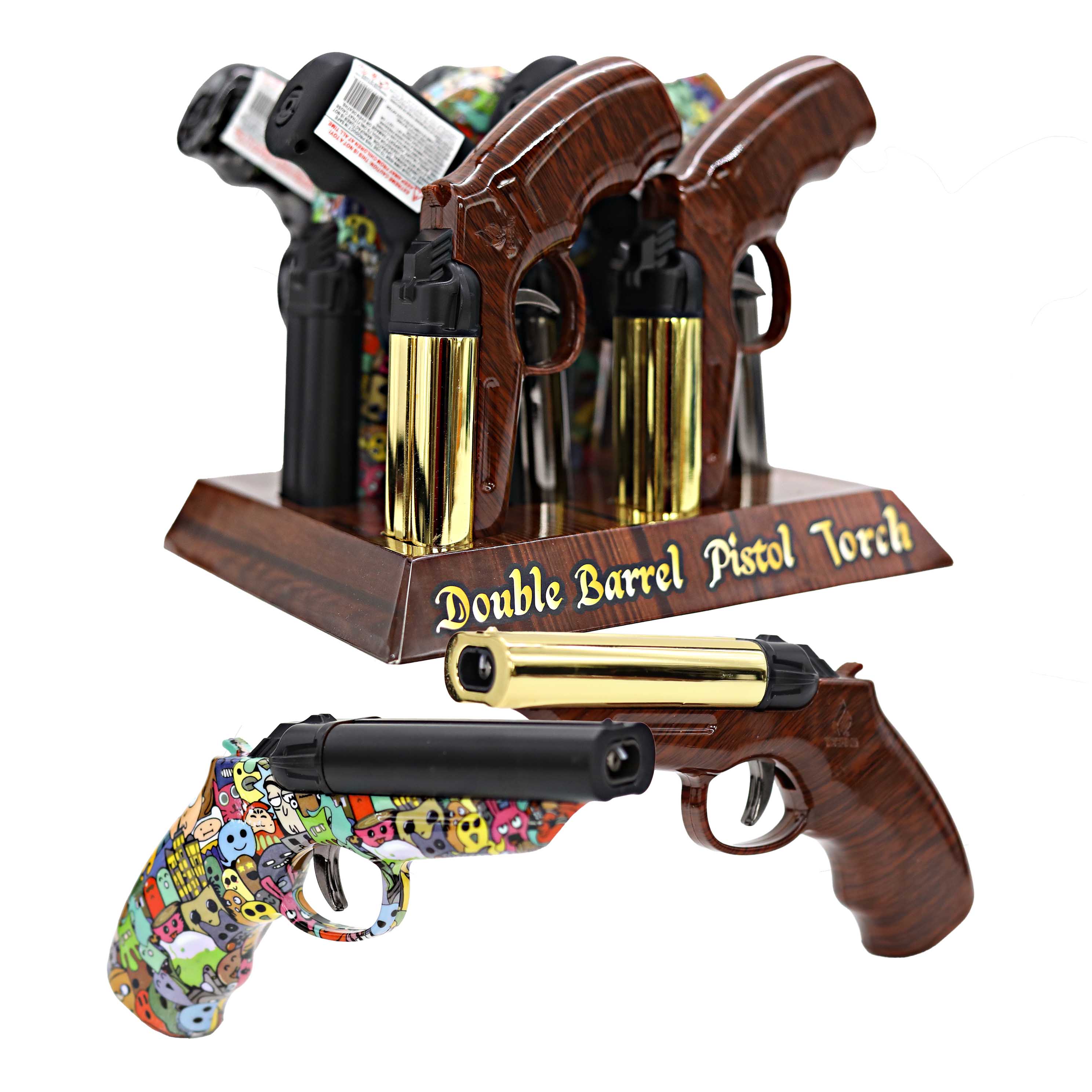 Techno Double Barrel Pistol Torch Lighter (19024A) | 6 inch | 8 Count Display product image